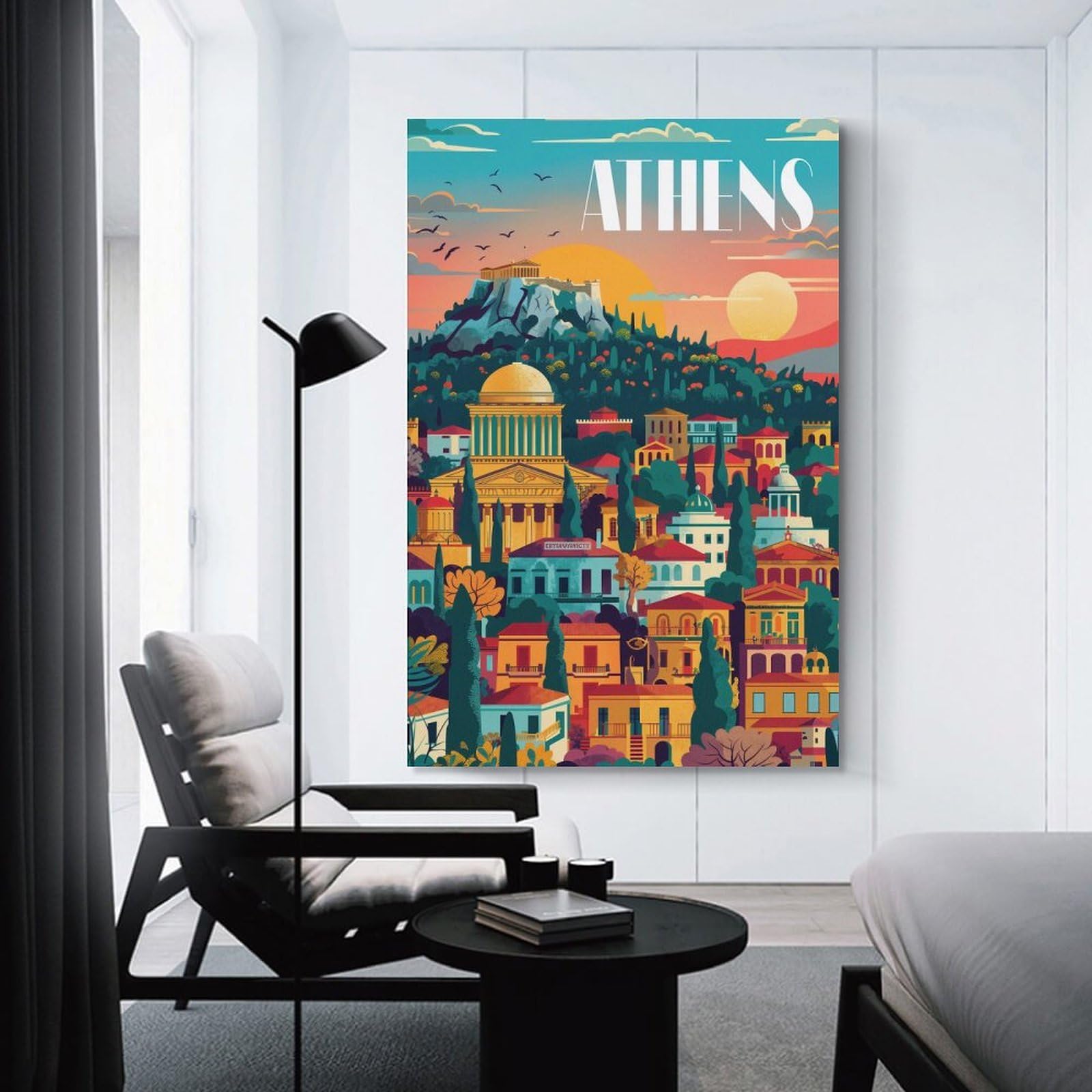 Junmoney Room Decor Wall Art Athens Sunset, 12x18inch(30x45cm), for Living Room, Lounge Or Sitting Room, Canvas Styling for A Polished Room Look