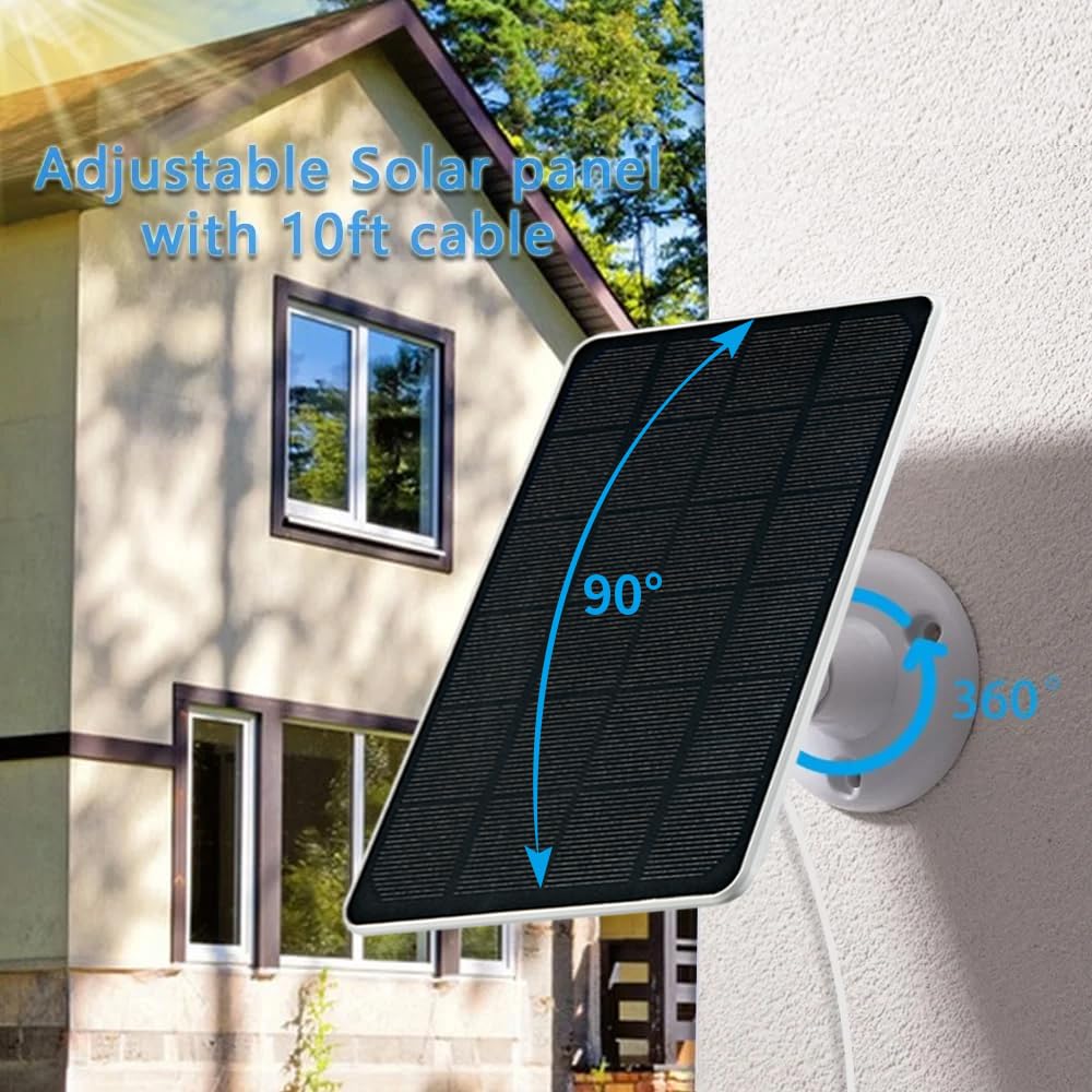 Caricatore a pannello solare per telecamera di sicurezza, porta USB-C e micro USB per fotocamera con batteria ricaricabile esterna, ricarica rapida 5V6W (confezione da 2)