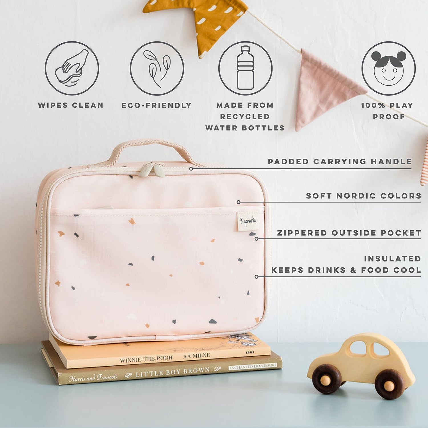 3 Sprouts Lunch Bag for Kids Boys & Girls - Insulated Lunch Box for Boys and Girls - Perfect for School and Travel in Terrazzo Sand - Image 4