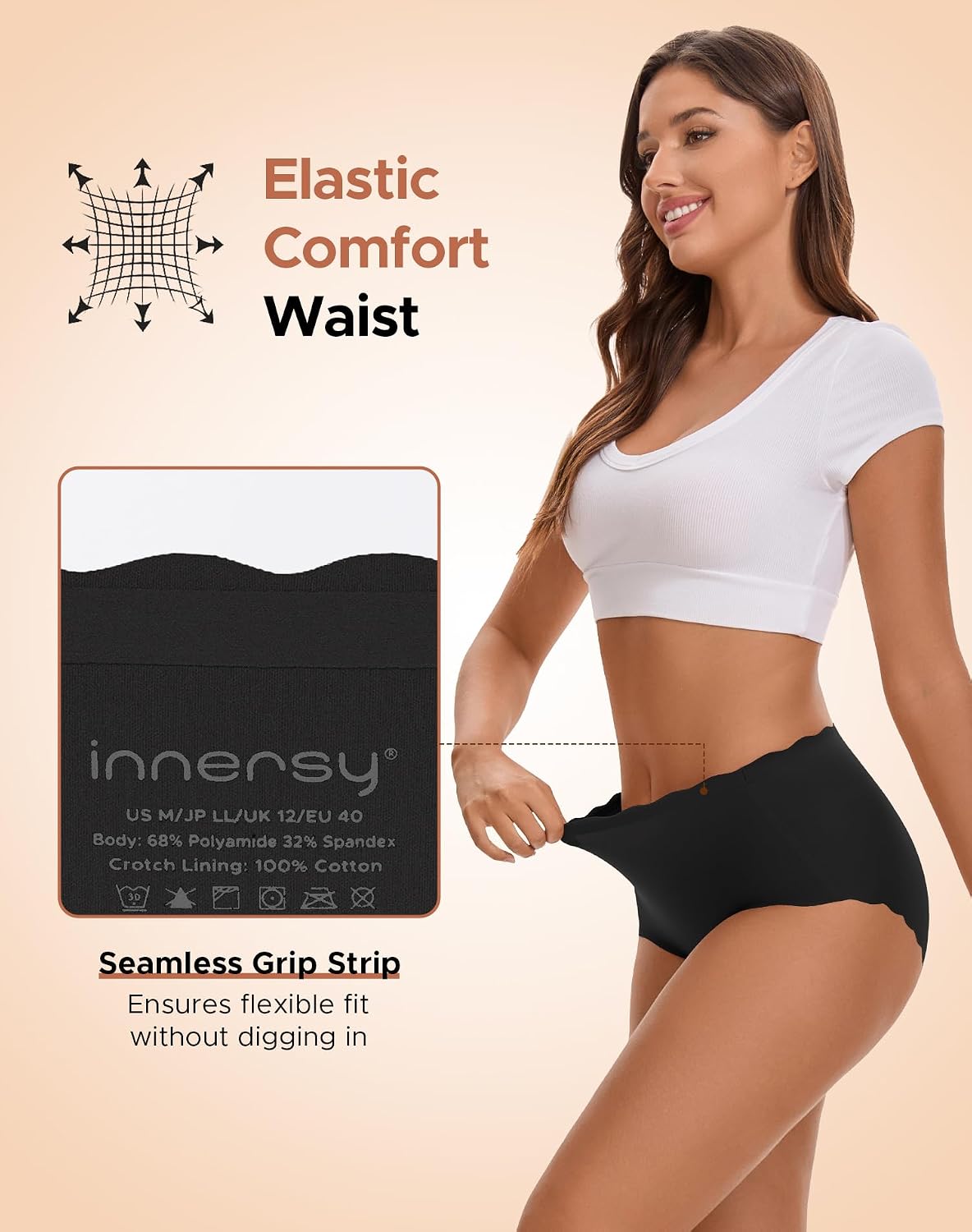 INNERSY Seamless High Waisted Underwear for Women Scalloped Edge No Show Ladies Panties Lightweight Briefs 5-Pack