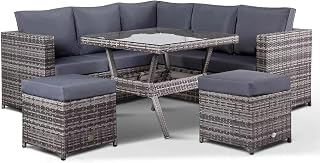 Club Rattan Lille Corner Sofa with Dining Table and 2 Stools in Small Grey Rattan