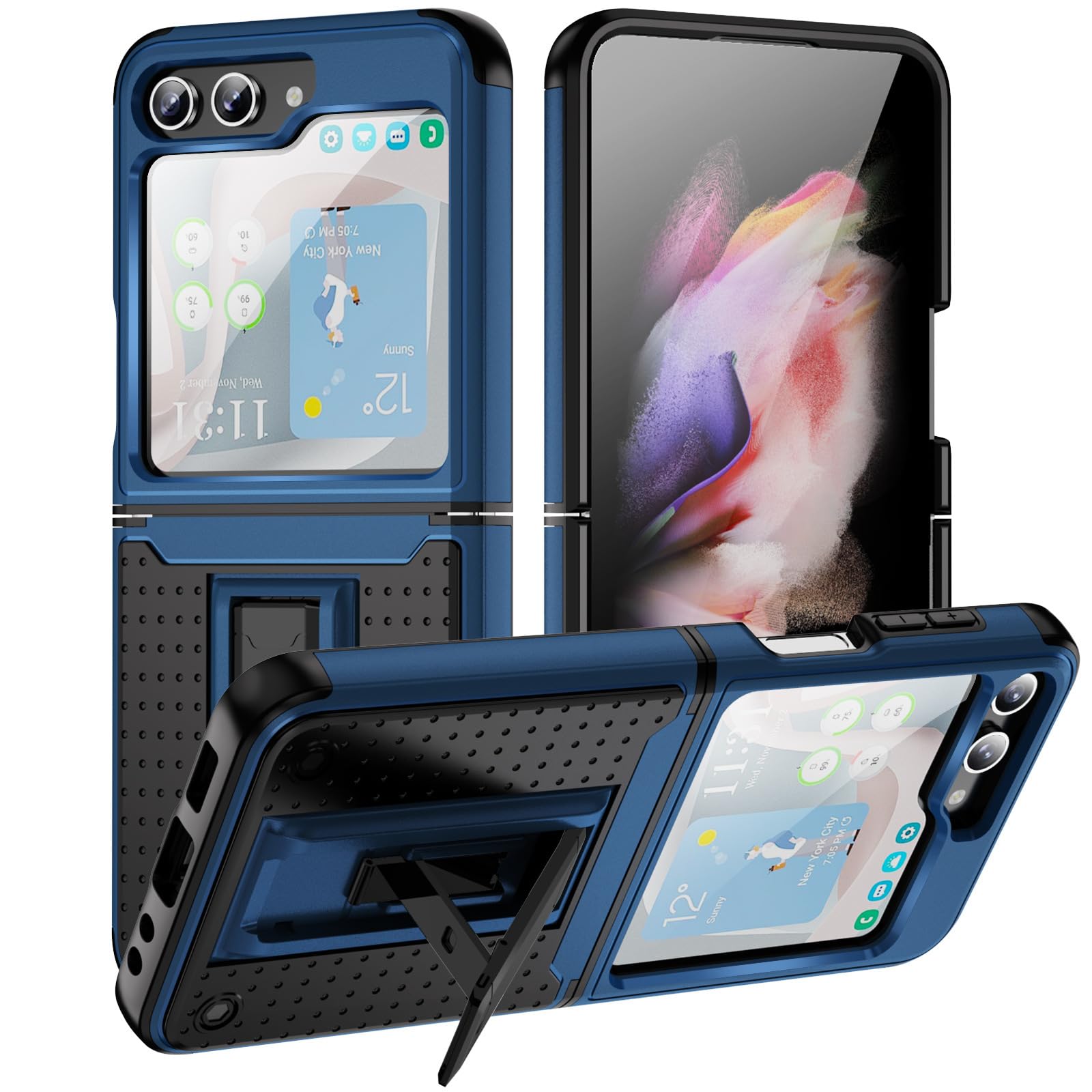 Hinge Case for Samsung Galaxy Z Flip 5, Case with Stable Kickstand, Hybrid Hard PC Soft TPU Shockproof Non-Slip Protective Cover,Blue