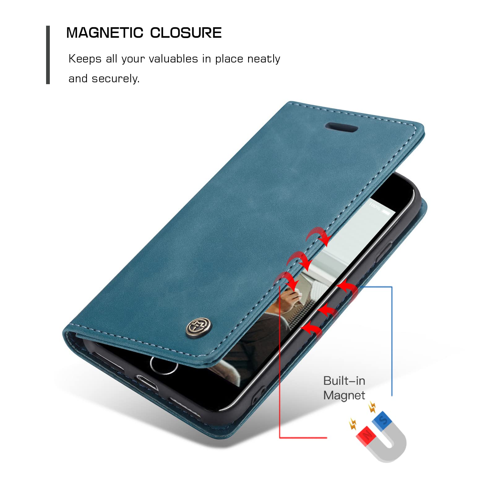 Custodia Portafoglio In Pelle PU Per IPhone 7/8/SE 2020 (4,7'') - Sottile, Con Slot Carte E Chiusura Magnetica (Blu)