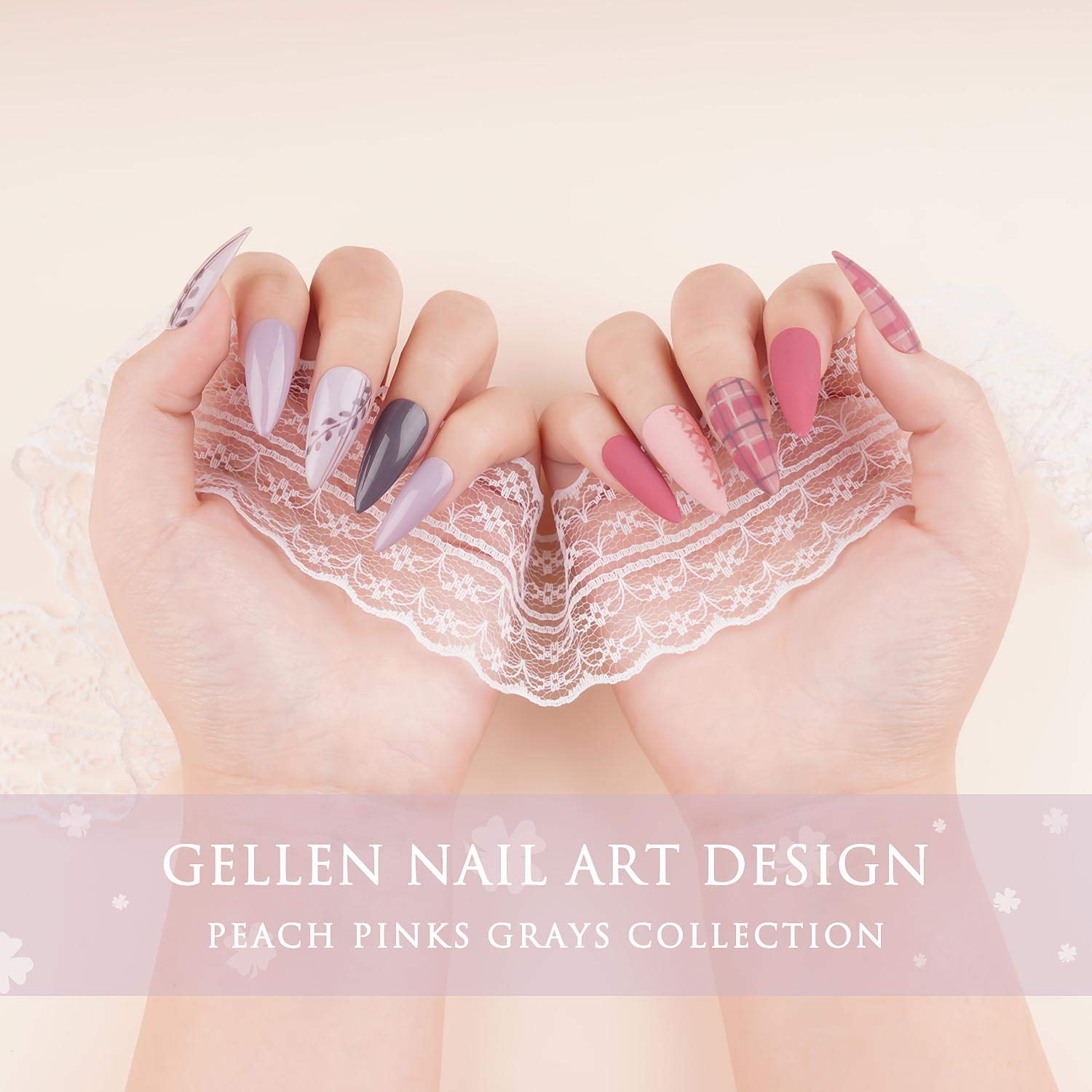 Gellen Gel Nail Polish Starter Kit With Nail Light- Selected 6 Colors With Top Base Coats Rhinestones Nail Art Designs Manicure Tools For Travel Home, Peach Pink Browns