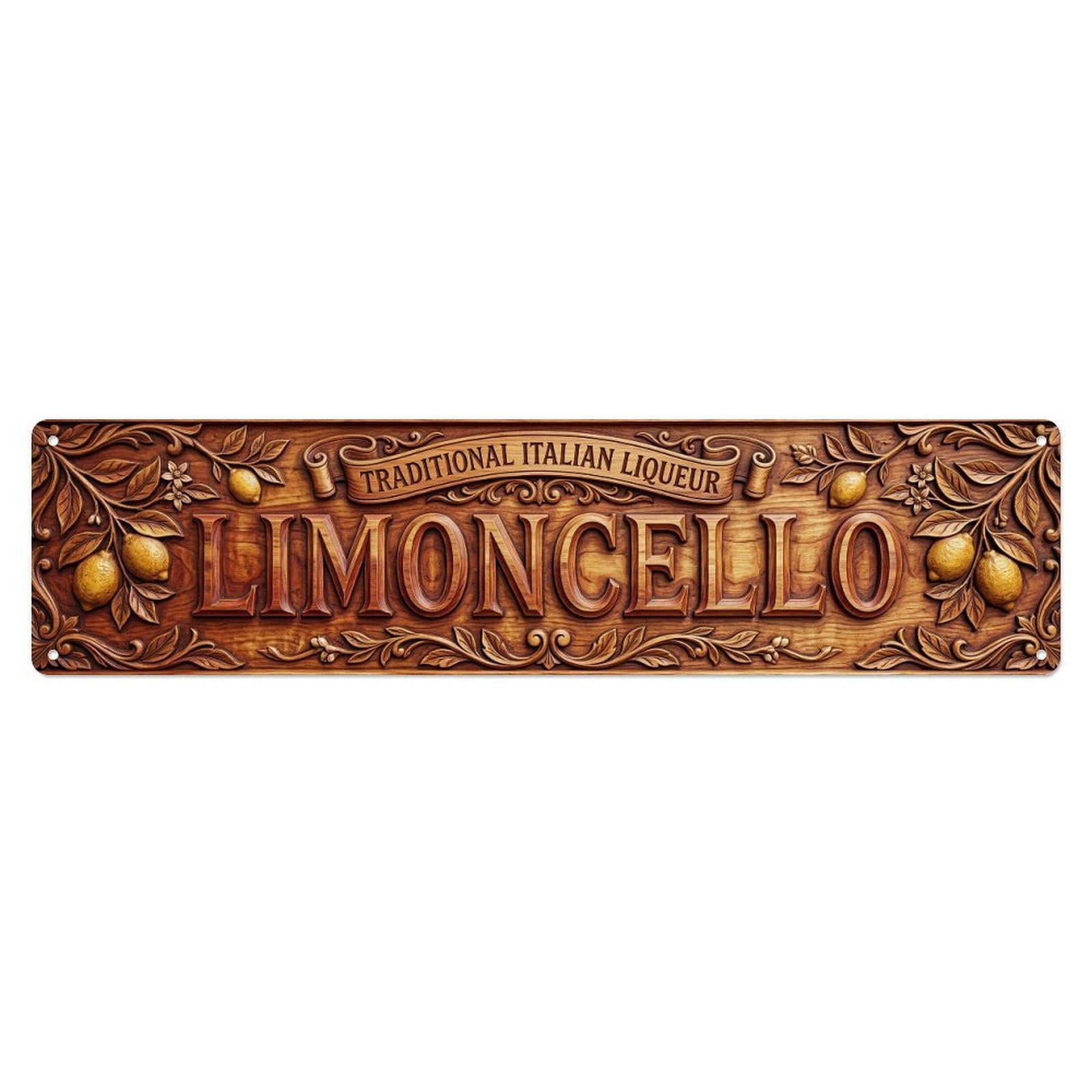 Vintage Limoncello Carved Cherry Wood Liqueur Metal Tin Sign Plaque Wall Decor for Cafe, Club, Garden Metal Poster 4x16Inch