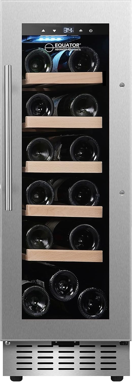 Equator 18 Bottle Wine Refrigerator, Single-Zone, Freestanding/Built-in, Anti-UV Glass Door, Temp Range 41°F-71.6°F, Touchpad Controls, Auto Defrost, 110V (SS)