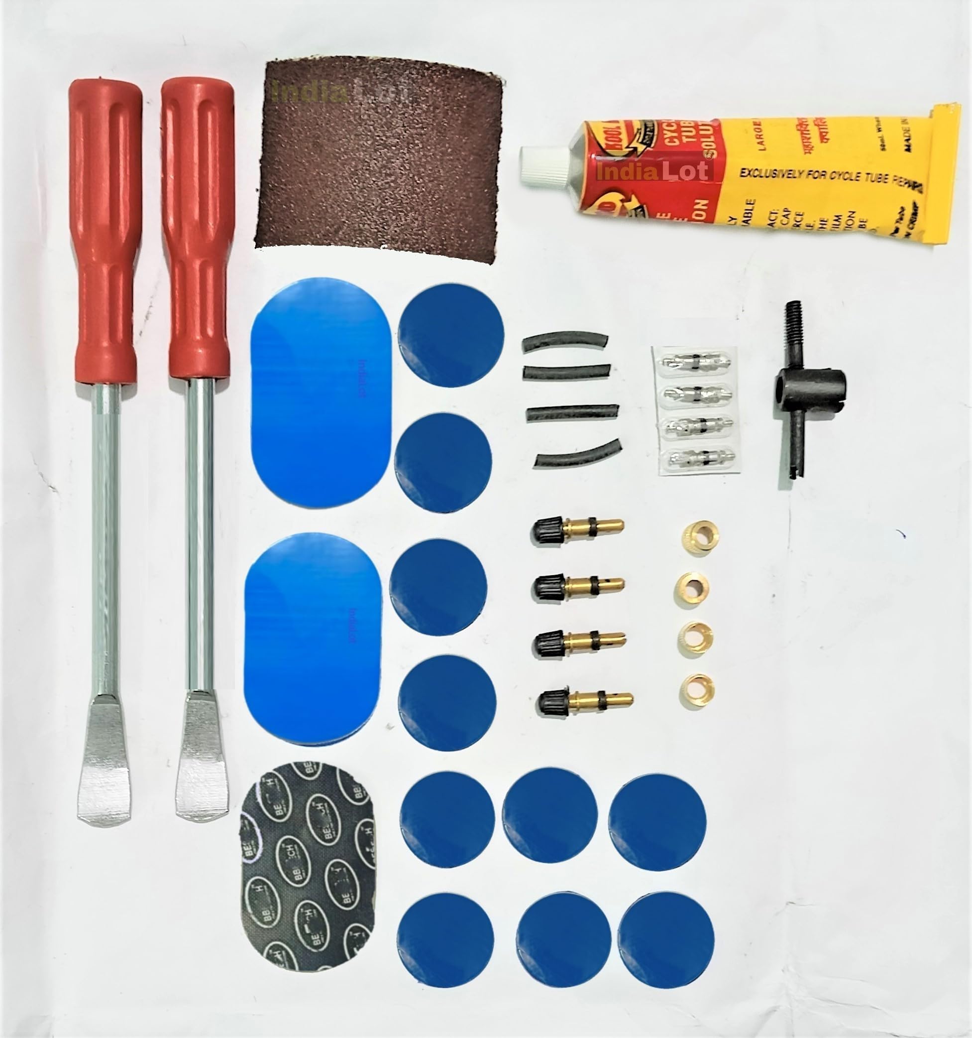 Bicycle Tube Puncture Kit Tyre Levers, Glue, Patches & Valve Set 34pcs-image-15
