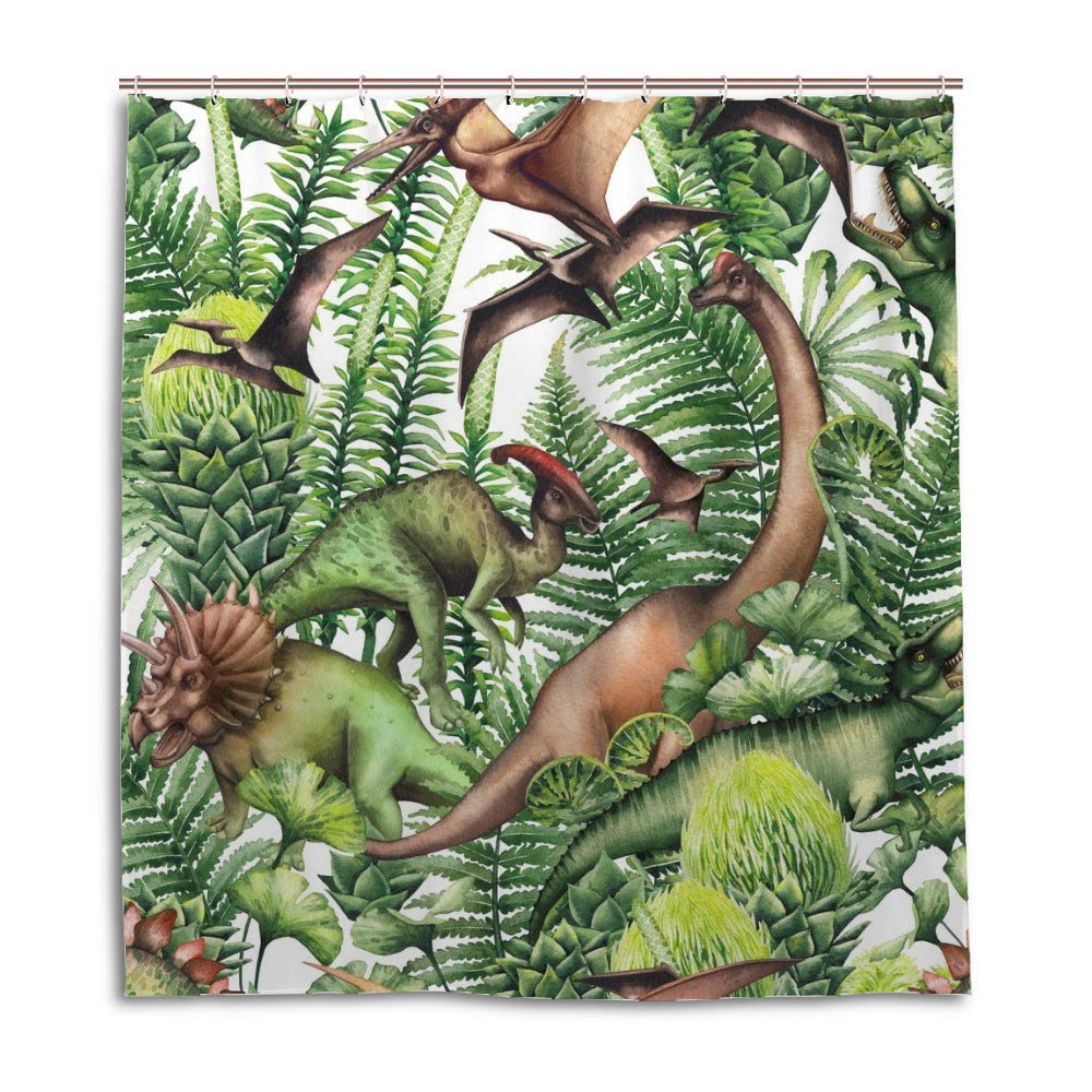 Rideau de douche moderne motif plantes et dinosaures en tissu imperméable 180x180