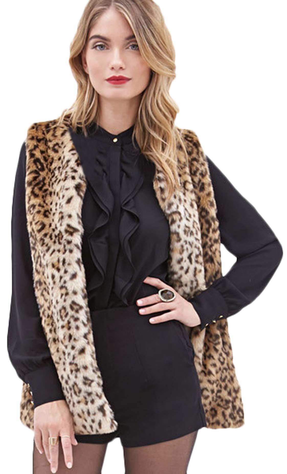 Women's Leopard Pattern Faux Fur Vest