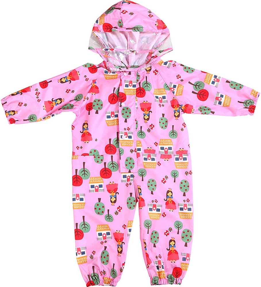 Kids and Toddler One Piece Waterproof Coverall Rain Suit with Hood