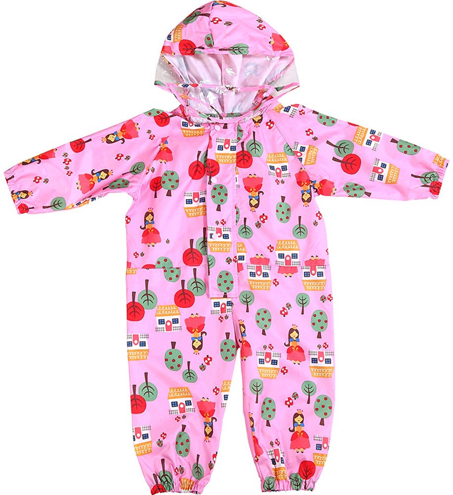 Kids and Toddler One Piece Waterproof Coverall Rain Suit with Hood