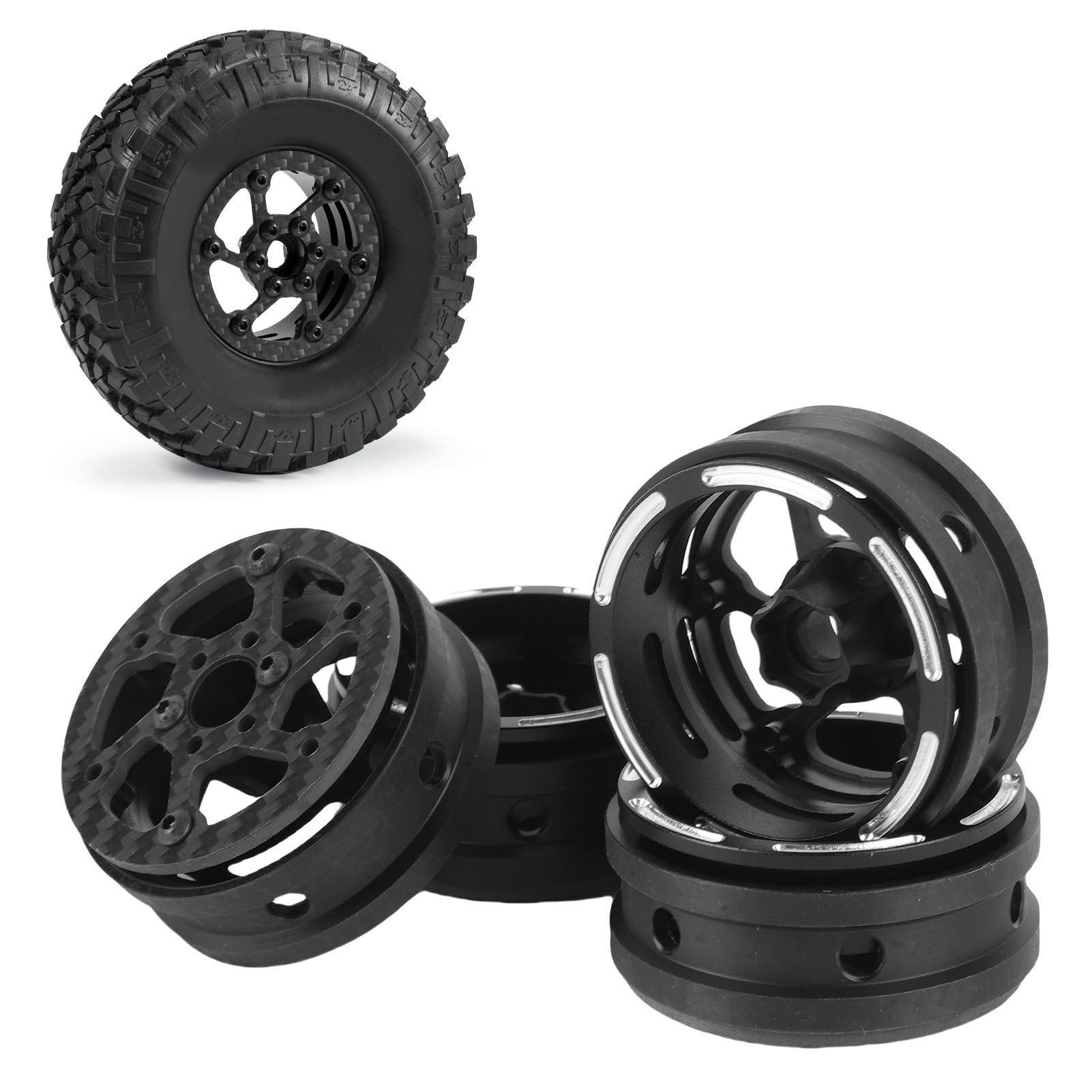 1,9-calowe Koła RC Beadlock, Lekkie Koła ze Stopu Aluminium Obrabiane CNC, Przykręcane z Oponami o Lekkiej Konstrukcji, Idealne do ulepszeń Samochodów Gąsienicowych RC w Skali 1/10 SCX10 D90