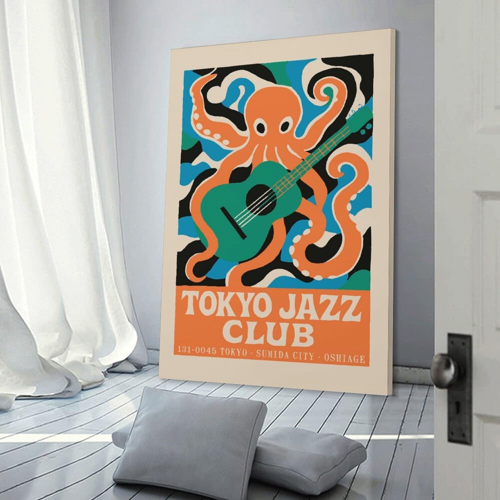 Junmoney Canvas Wall Decor Tokyo Jazz Club Octopus Guitar, 20x30inch(50x75cm), for Lounge Decor, Bedroom Walls Or Flats, Eye Catching Artwork for Blank Walls