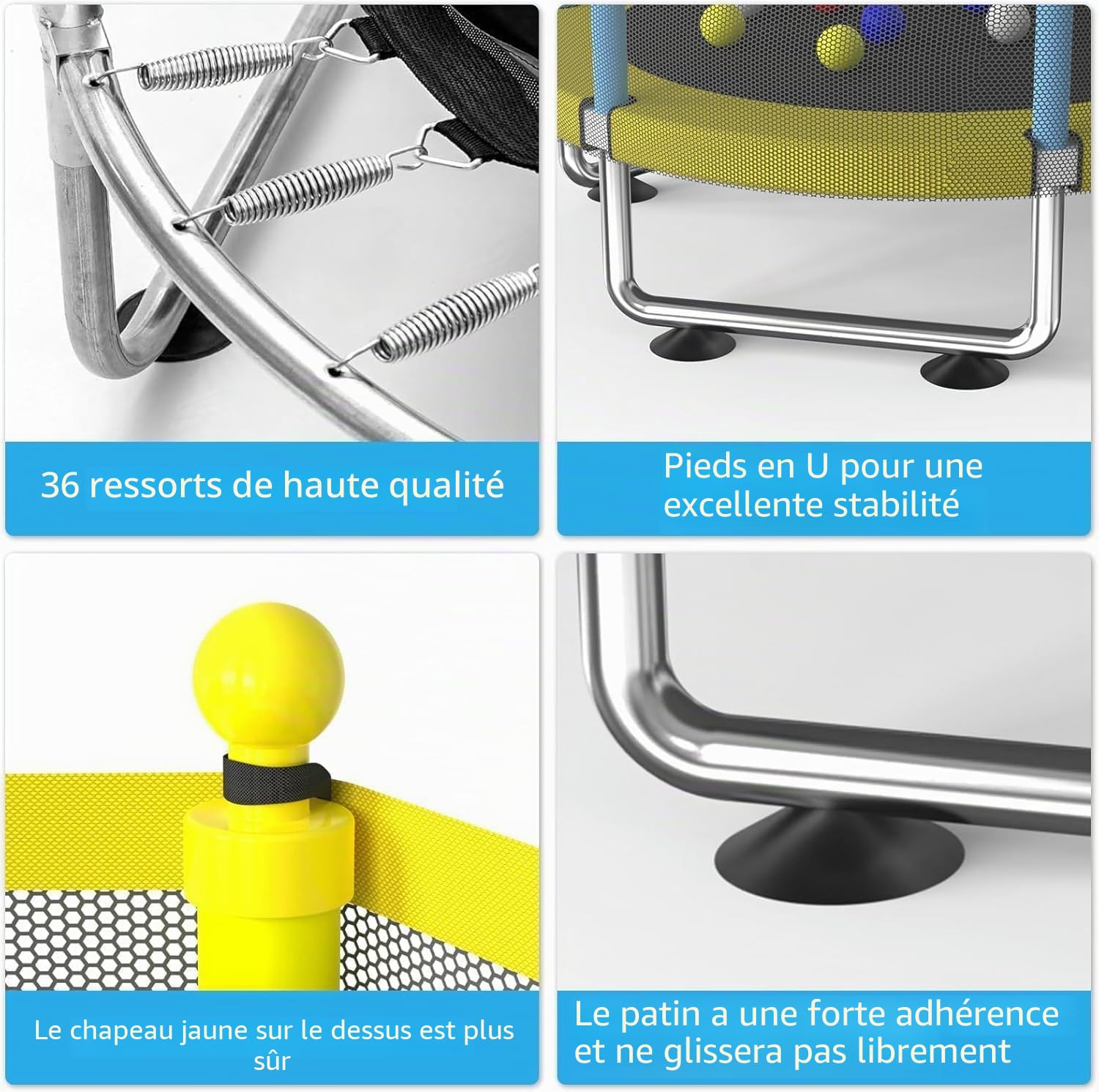 Trampoline de 150 cm pour enfants, trampoline intérieur/extérieur avec filet de sécurité - 150 kg réglable, pour garçons et filles âgés de 3 à 8 ans