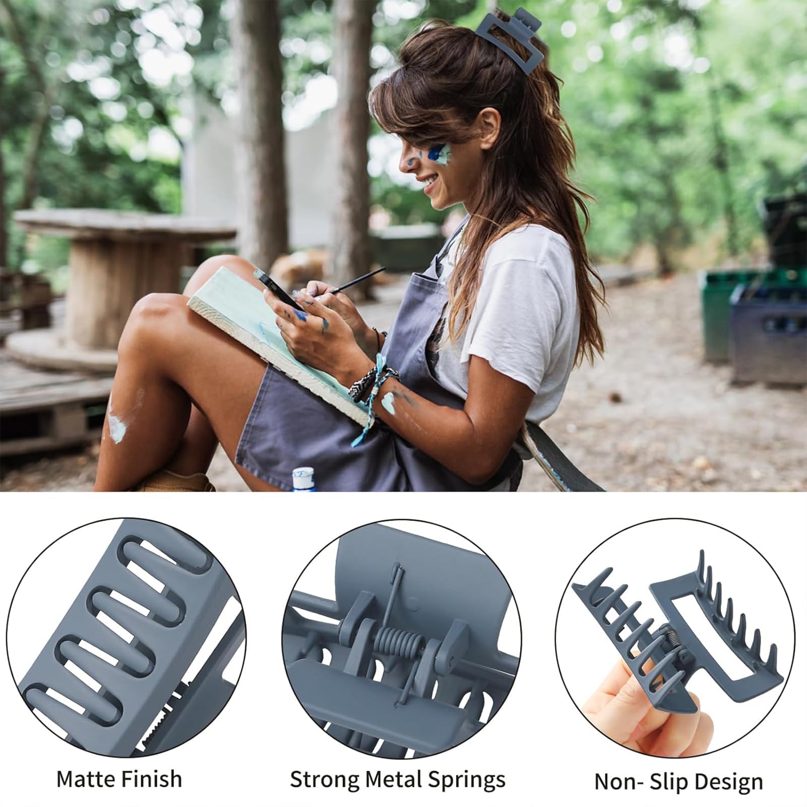 Somnr 9PCS Matte Hair Claw Clips for Women & Girls, Strong Hold Non-Slip Hair Clips for Thick & Thin Hair - Image 4