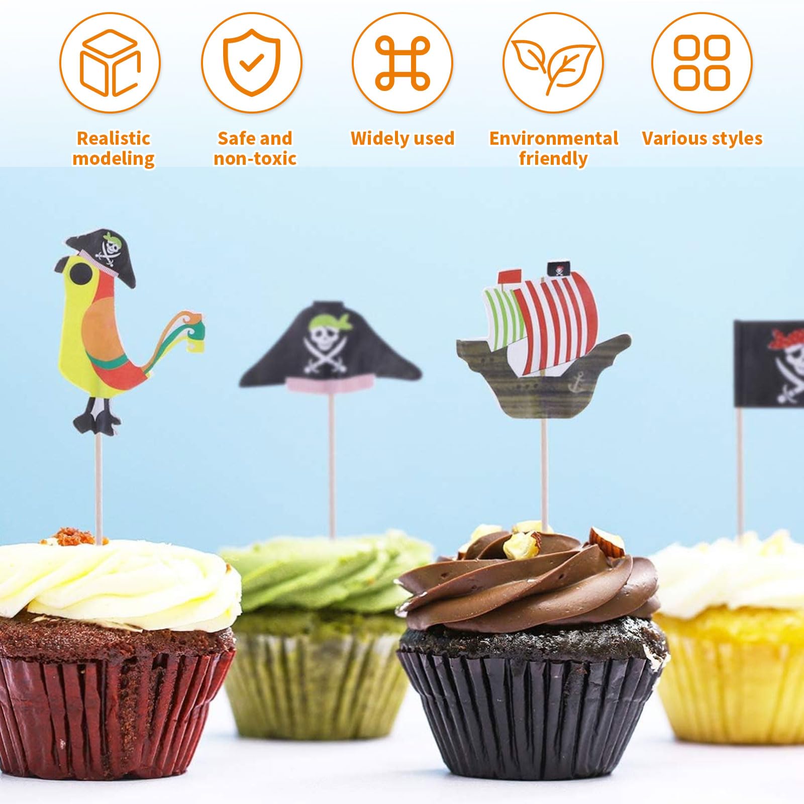 QFEHTHSK 37 Pezzi Topper per Torta A Tema Pirata, Topper per Torta di Buon Compleanno, Topper per Cupcake, Topper per Muffin Pirata per Compleanni, Feste A Tema, Feste in Costume