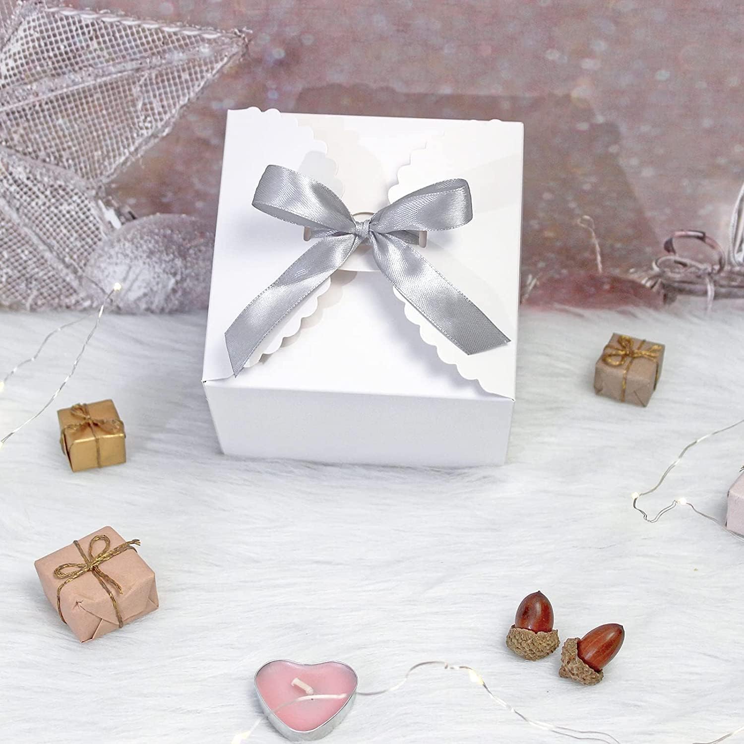 Glamifirsto White Small size 3x3x2 inch Paper Gift Boxes 10 PIECE, Cake Donuts Cookie Favor Box Wedding Party Christening Baby Shower Gift Box