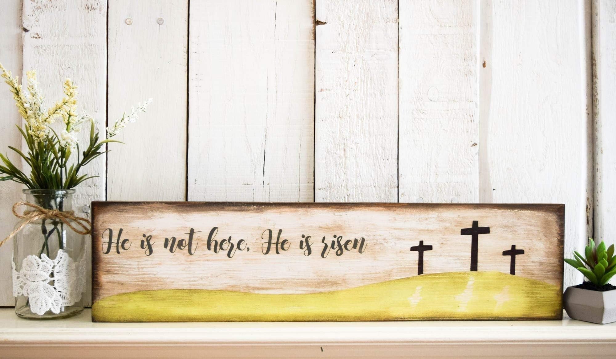 Religious Easter Decorations, He is Risen Sign, Rustic Easter Décor