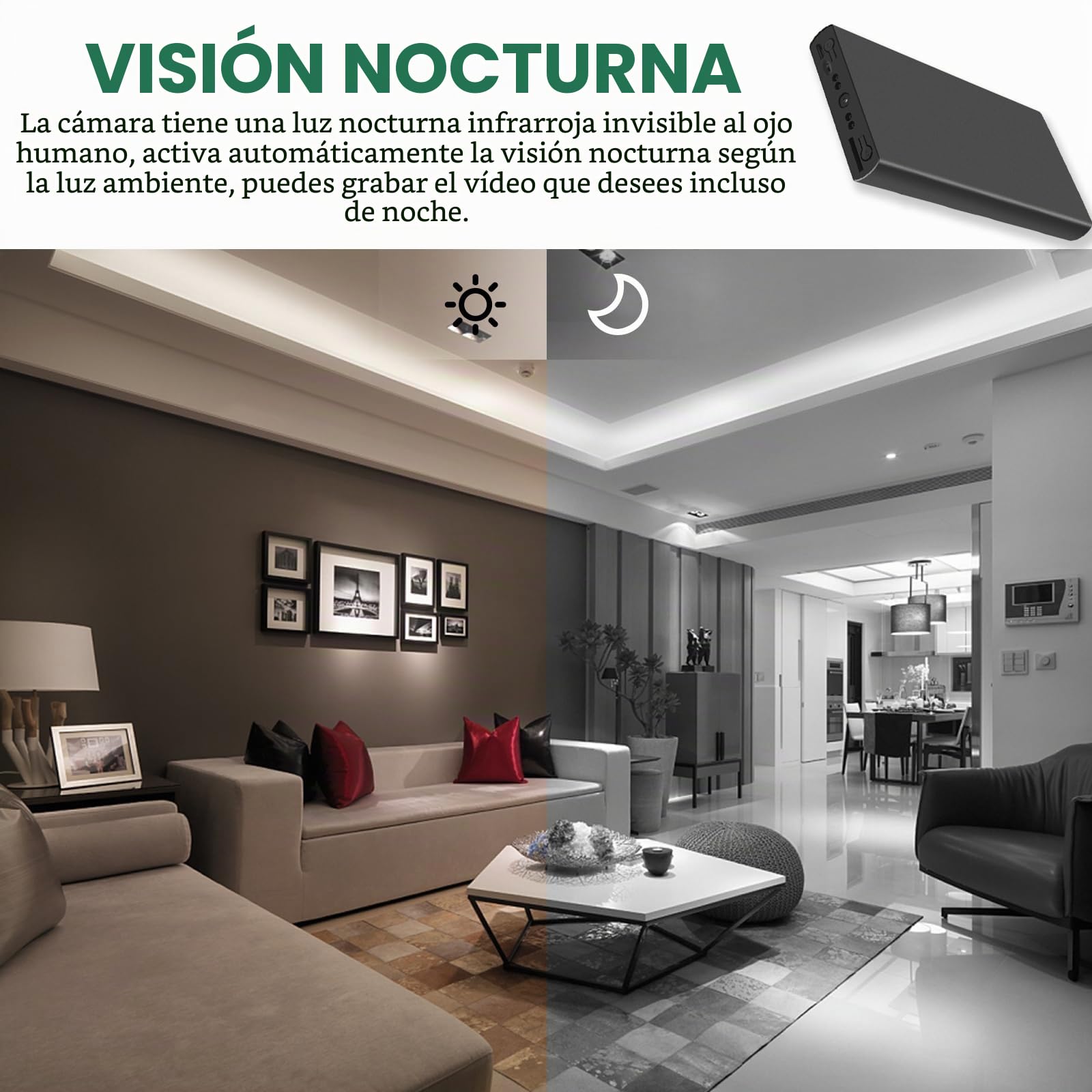 sakalaka Cámara espía mini HD 1080P, cámara oculta con batería de 10000mAh, visión nocturna, detección de movimiento, grabación en bucle, cámara de niñera de seguridad para el hogar, habitación