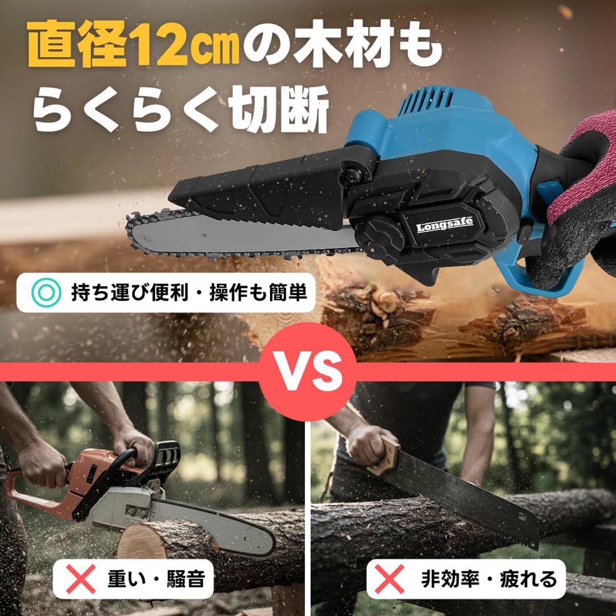 Amazon | マキタ互換 チェーンソー 充電式 6インチ 小型 電動 軽量 