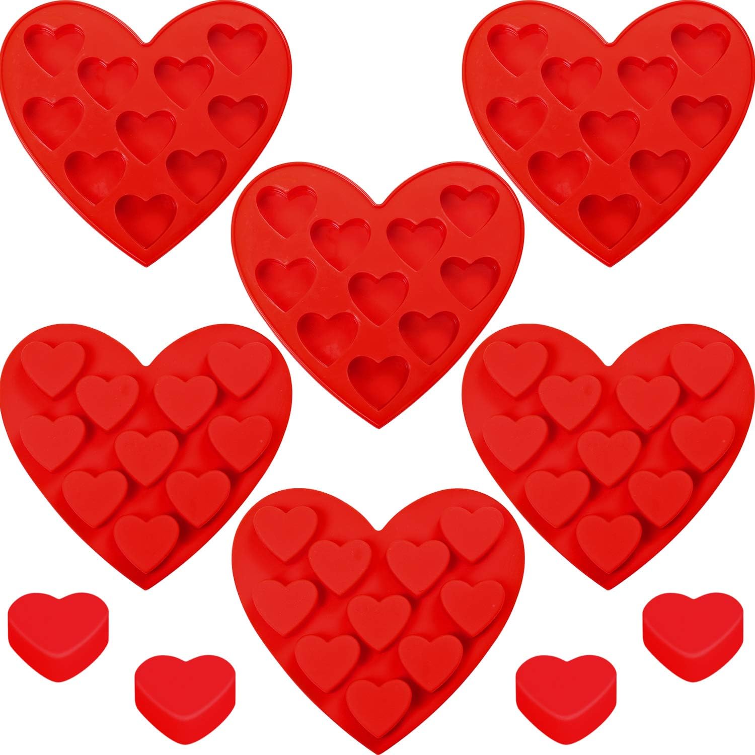 Aneco 6 Pieces Valentine's Day Heart Shape Silicone Molds Chocolate Candy Molds Silicone Baking Molds for Valentine's Day Party Supplies