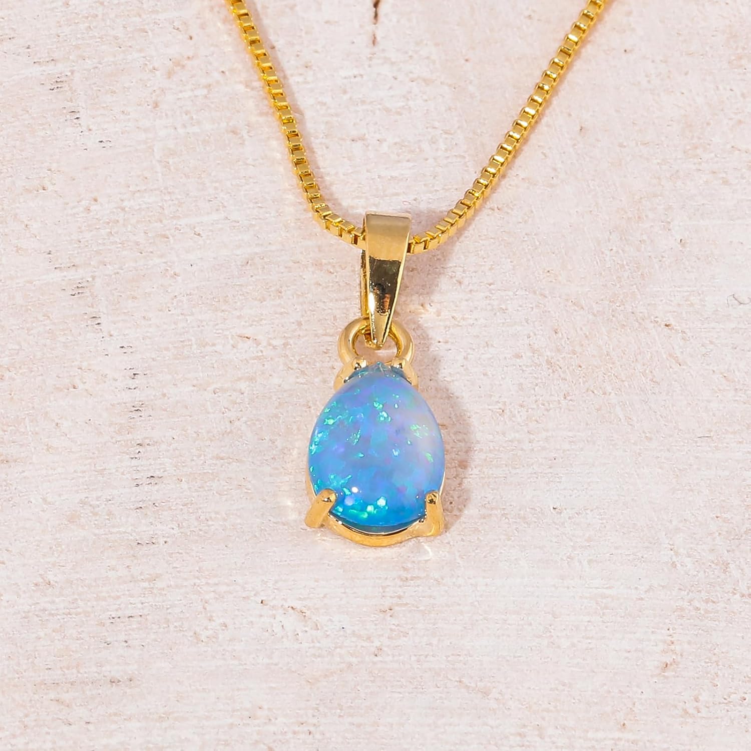 CiNily Opal Pendant Necklace for Women Multi-colored Teardrop Birthstone Necklaces 14K Rose Gold/Gold Plated Dainty Simple Gold Chian Necklace, Birthday Anniversary Wedding Gifts 7x10mm - Image 6