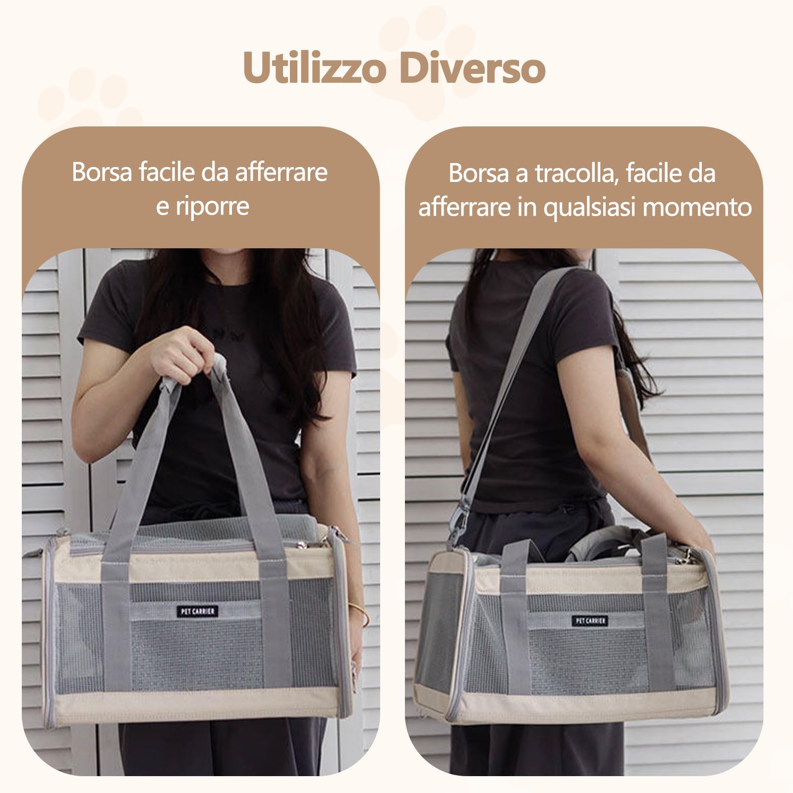 Galatée Borsa Per Animali Domestici - Traspirante, Leggera, Pieghevole, Può Essere Portata a Mano o Indossata a Tracolla, Aperture Multiple, Serratura Per Impedire La Fuga (Beige)