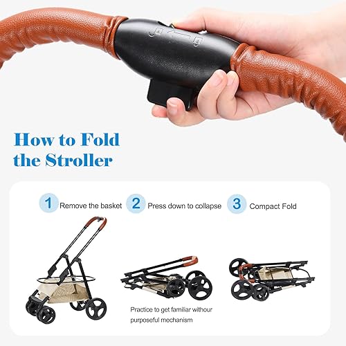 Miniatura 5 de Cochecito para mascotas para perros y gatos pequeños y medianos de hasta 33 libras, cochecito plegable de 4 ruedas con transportador grande