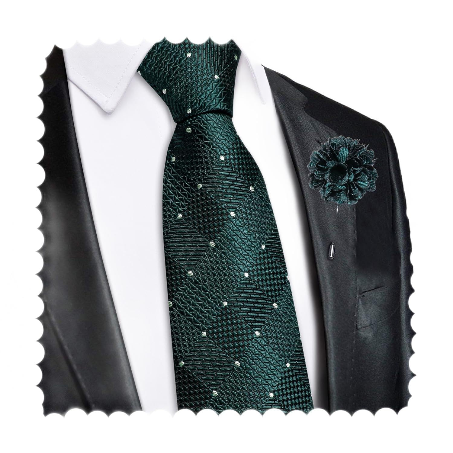 Hi-Tie Zipper Ties for Men Pre-tied Tie Set Lapel Pin Pocket Square and Cufflinks Formal Business Wedding Adjustable Necktie