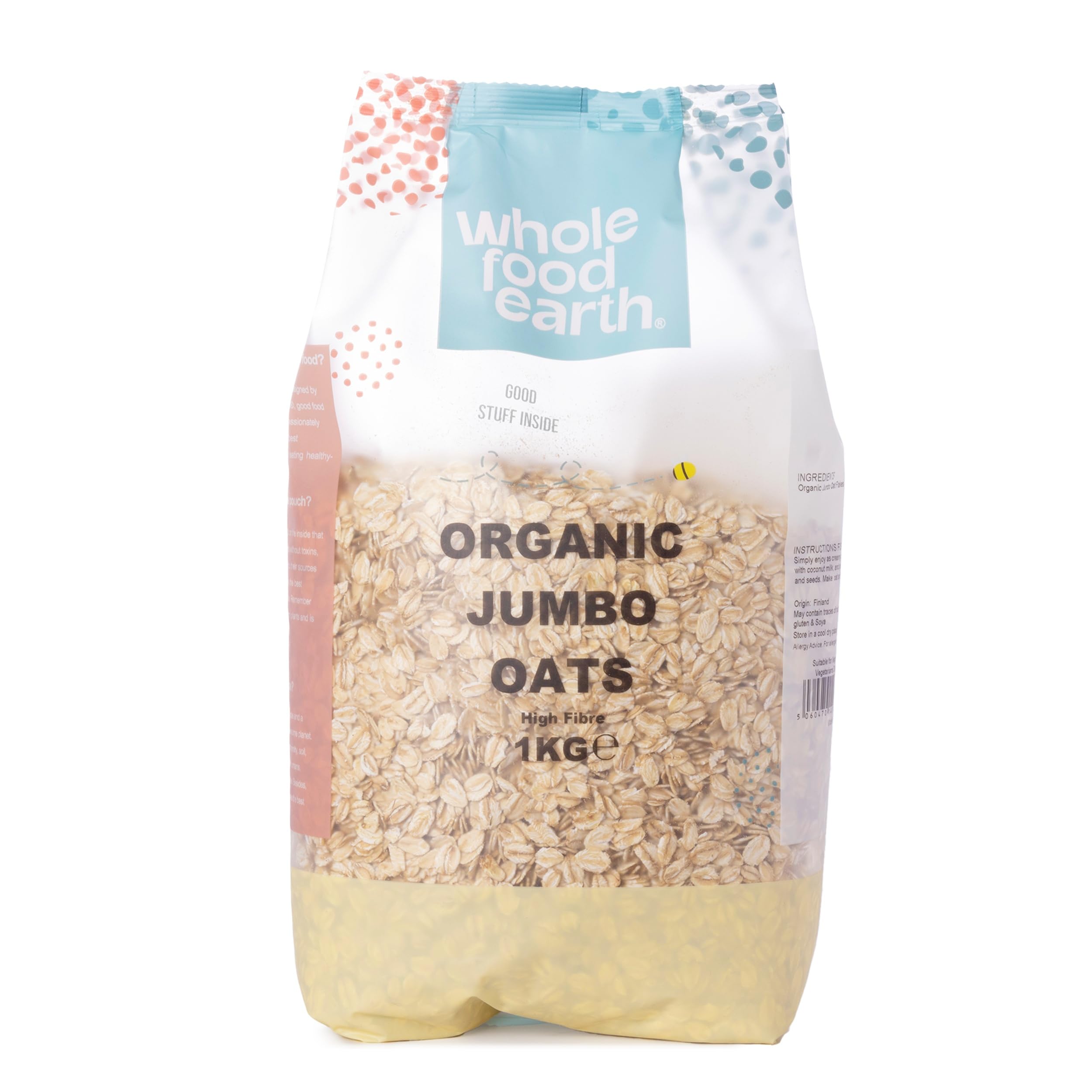 Wholefood Earth Organic Jumbo Oats – 1 kg | Vegan | GMO Free | High Fibre | Certified Organic