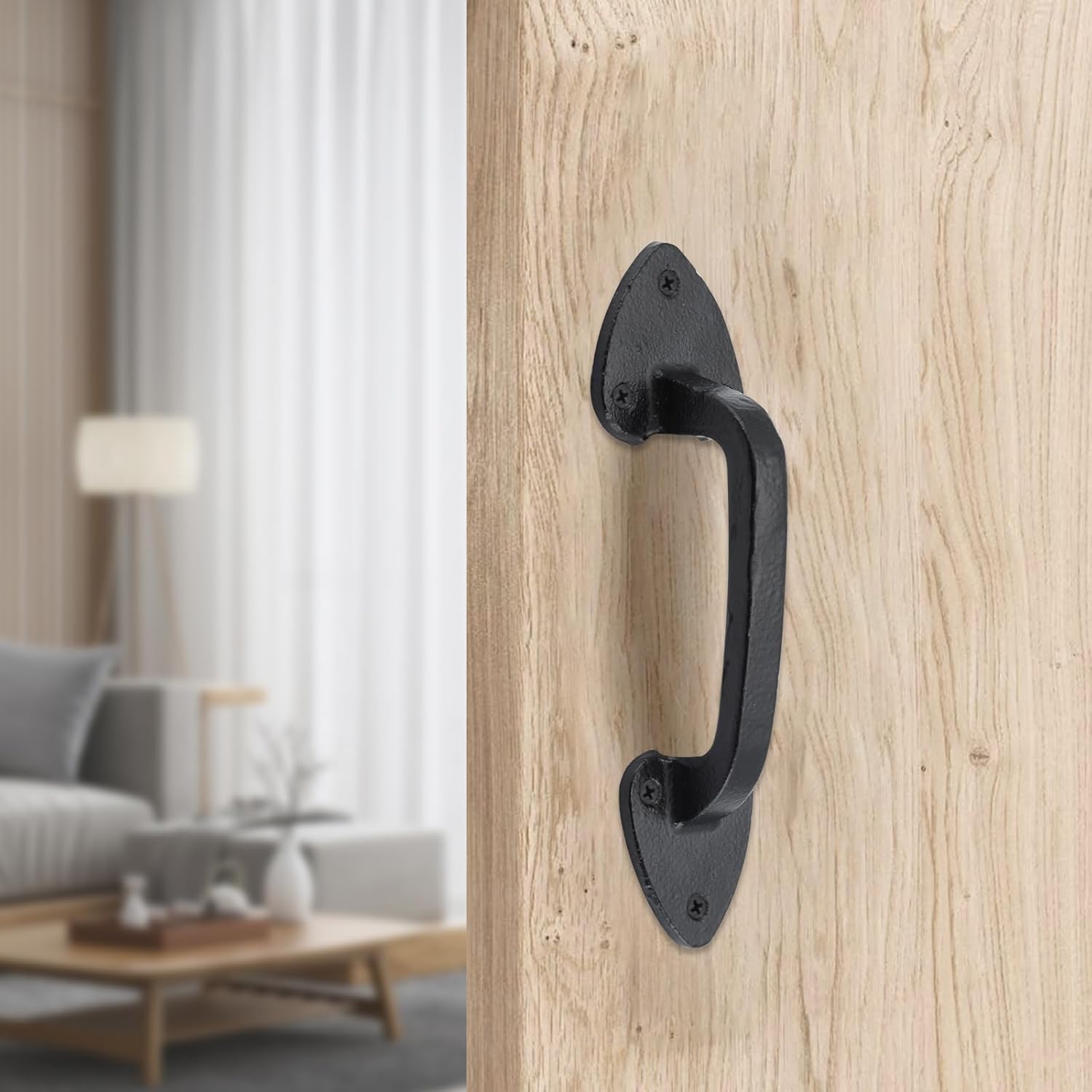 WellMade Barn Door Handles, Black Gate Handle, 7.5 in Rustic Metal Door Pull Handle Hardware for Wooden Garden Gate Shed Cabinet