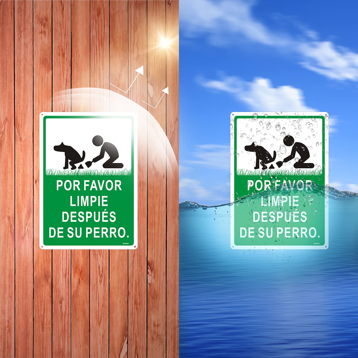 2-Pack Signo de Perro, por Favor LIMPIE DESPUÉS DE SU Perro, Letrero metálico de Aluminio, 25 x 35 cm, Inoxidable para Exteriores, Resistente a la decoloración