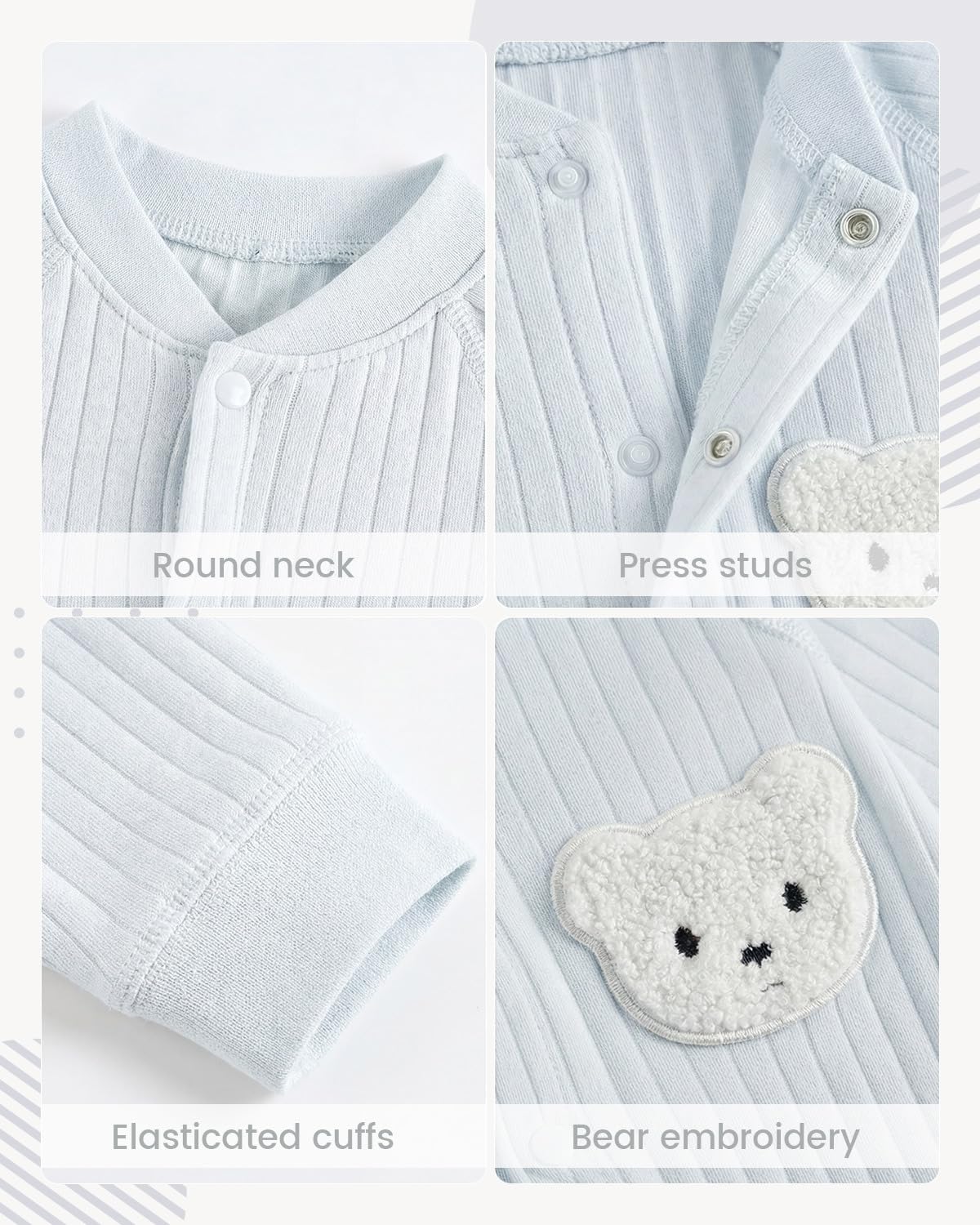 WYTbaby Body para bebé recién nacido, 2 piezas, manga larga, algodón, ropa de bebé de una pieza para niños y niñas de 0 a 12 meses