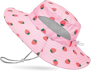 ICOSY Kids Sun Hat, UPF 50+ Girls Beach Hat for Toddler Kids | Wide Brim Girls Bucket Hat with Breathable Mesh Side Vents and Adjustable Chin Strap for Beach, Fishing and Swimming