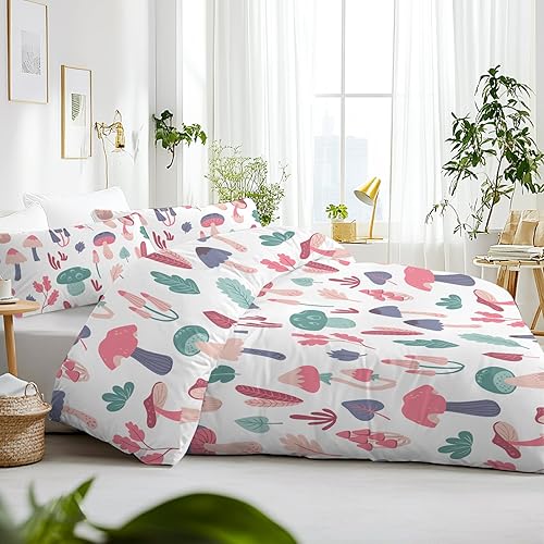 Miniatura 8 de SOULZZZ Juego de funda de edredón de hongos salvajes morados, tamaño individual, hojas de otoño, juego de ropa de cama de hongos coloridos para