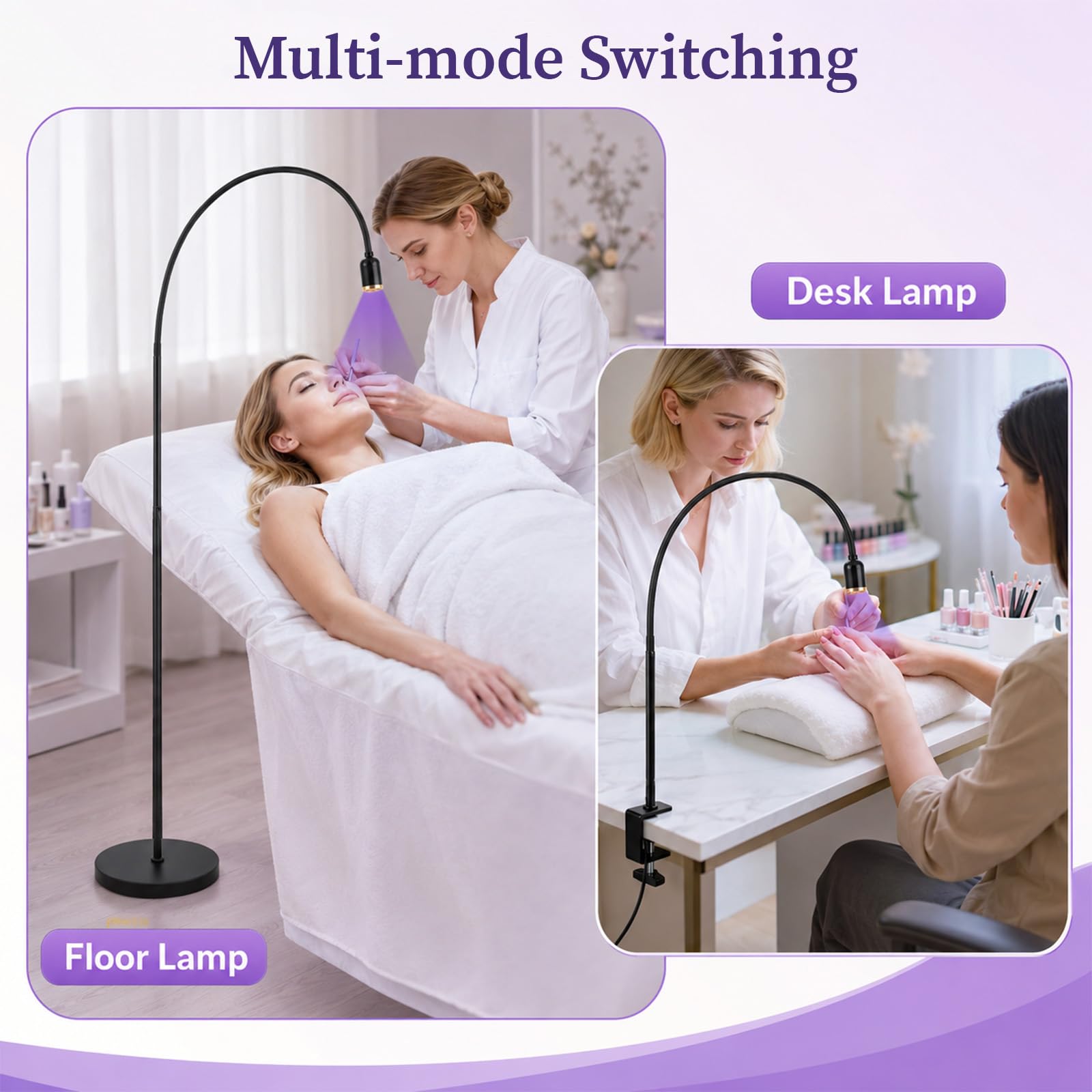 Lampada UV 2 in 1 per extension ciglia 10W | Lampada UV per extension ciglia con pedale, rotazione a 360°, tempo di polimerizzazione 2-3 secondi, area di irradiazione regolabile, saloni di bellezza