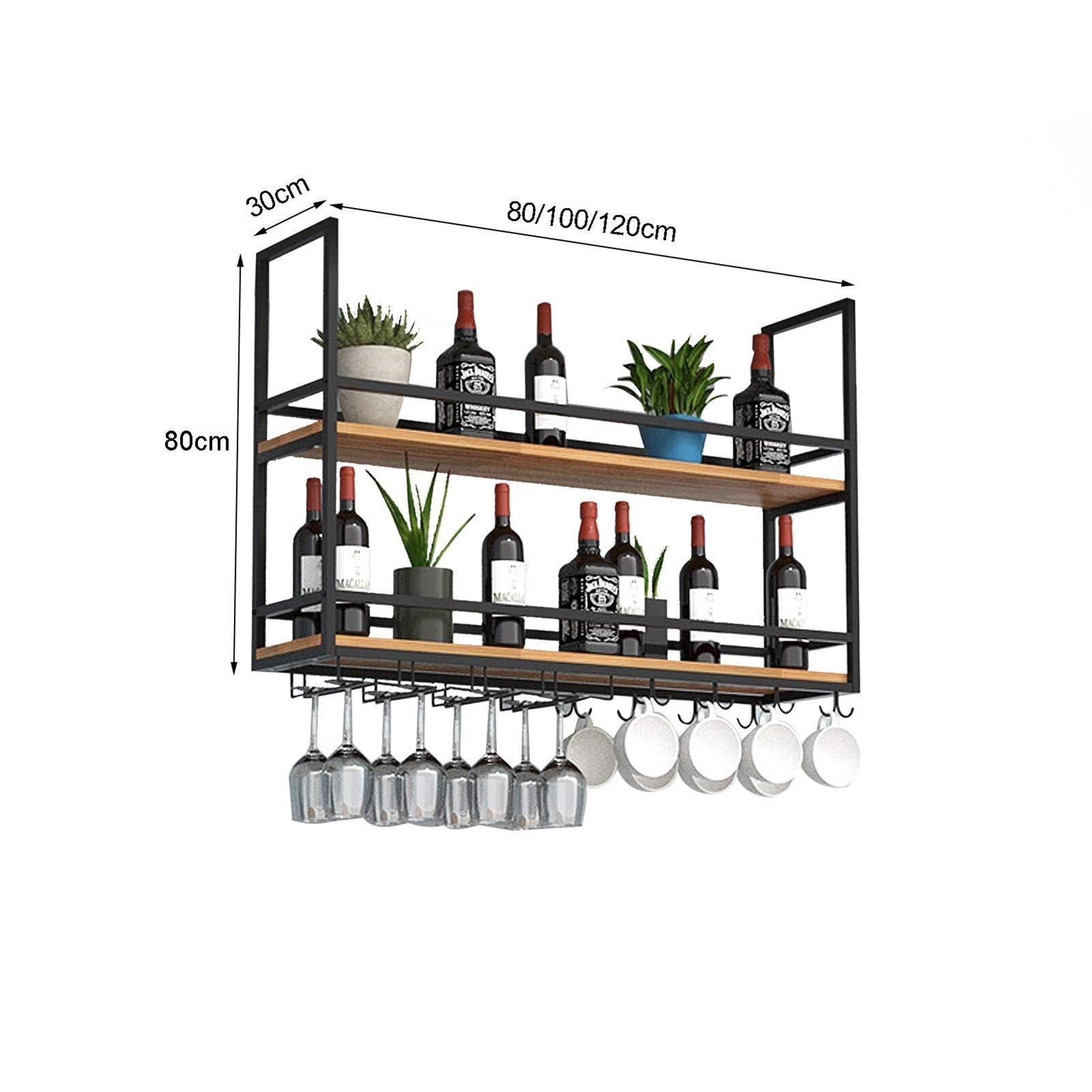 HDDNMLOH Hanging Wine Glass Rack Iron Ceiling Decoration Shelf for Bars/Restaurants/Kitchens Storage Rack 3 Sizes (Size: 100 * 30 * 80 cm)