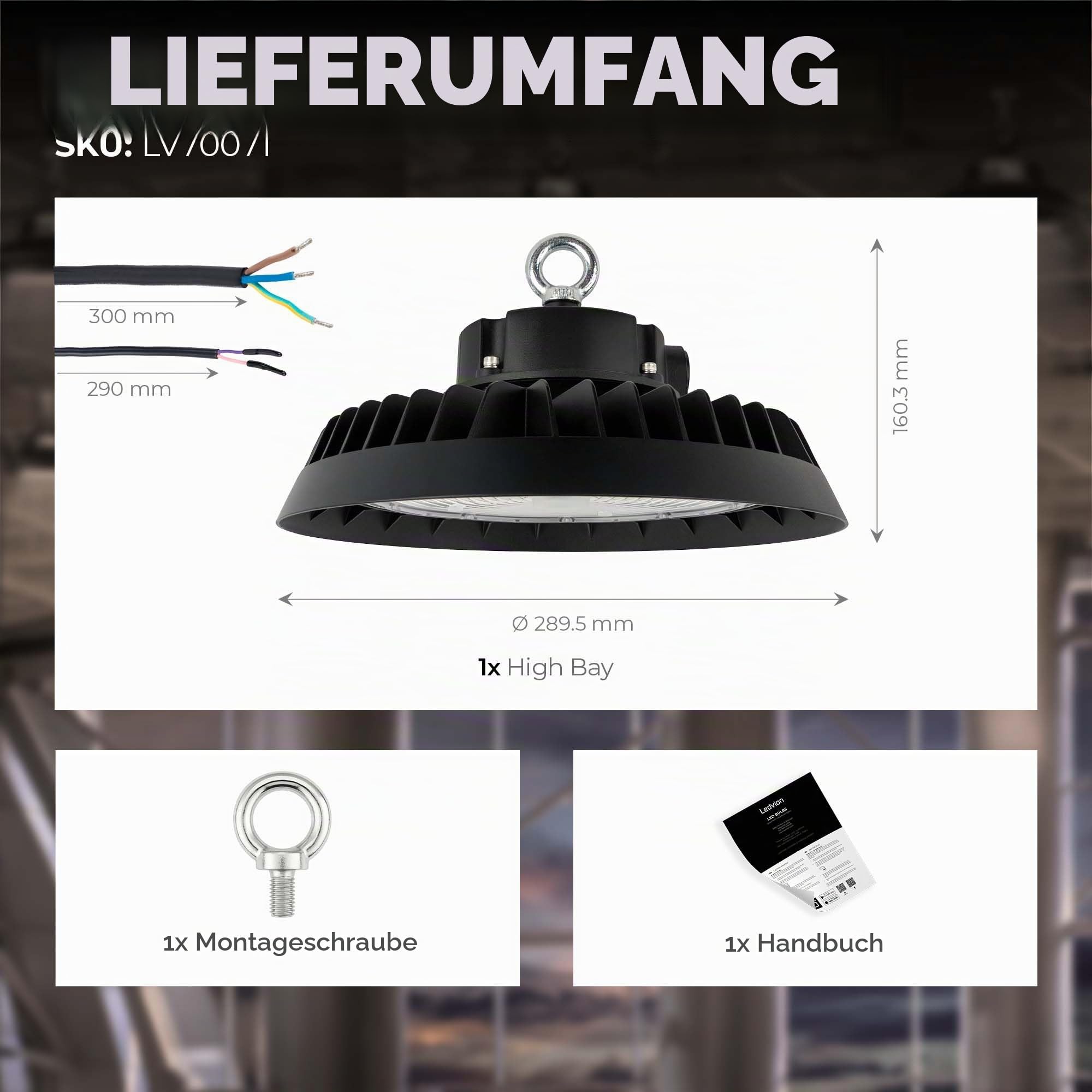 Ledvion LED Hallenstrahler 200-180-160W 185lm/W 4000K Dimmbar IP65