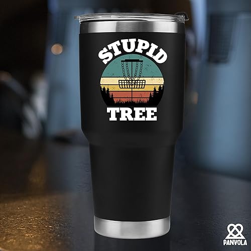 Miniatura 6 de Panvola Stupid Tree - Vaso con aislamiento al vacío para jugador de golf, disco divertido, de acero inoxidable retro con tapa extraíble, 30 onzas