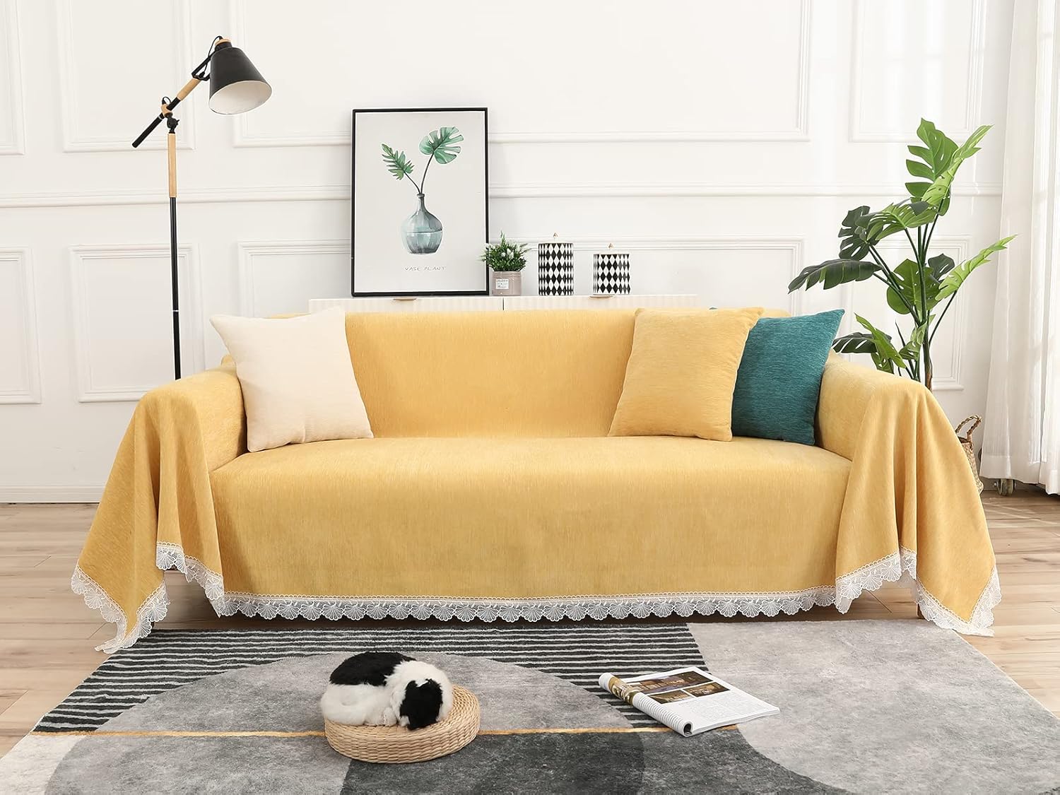BESTDESIL Yellow Sofa Covers, Chenille Couch Covers for 3