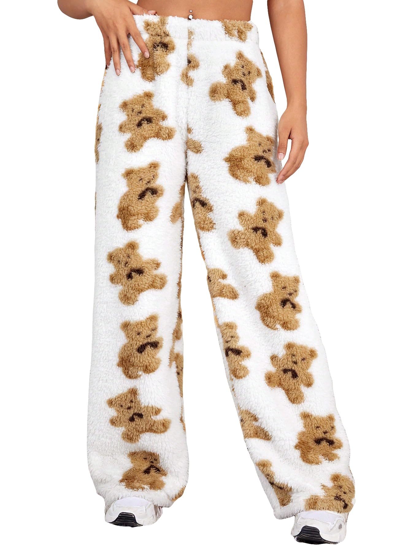 Verdusa Women's Fuzzy Plush Warm Pajama Pants Fleece Lounge Sleepwear Teddy Pj Bottoms Cozy Loungewear