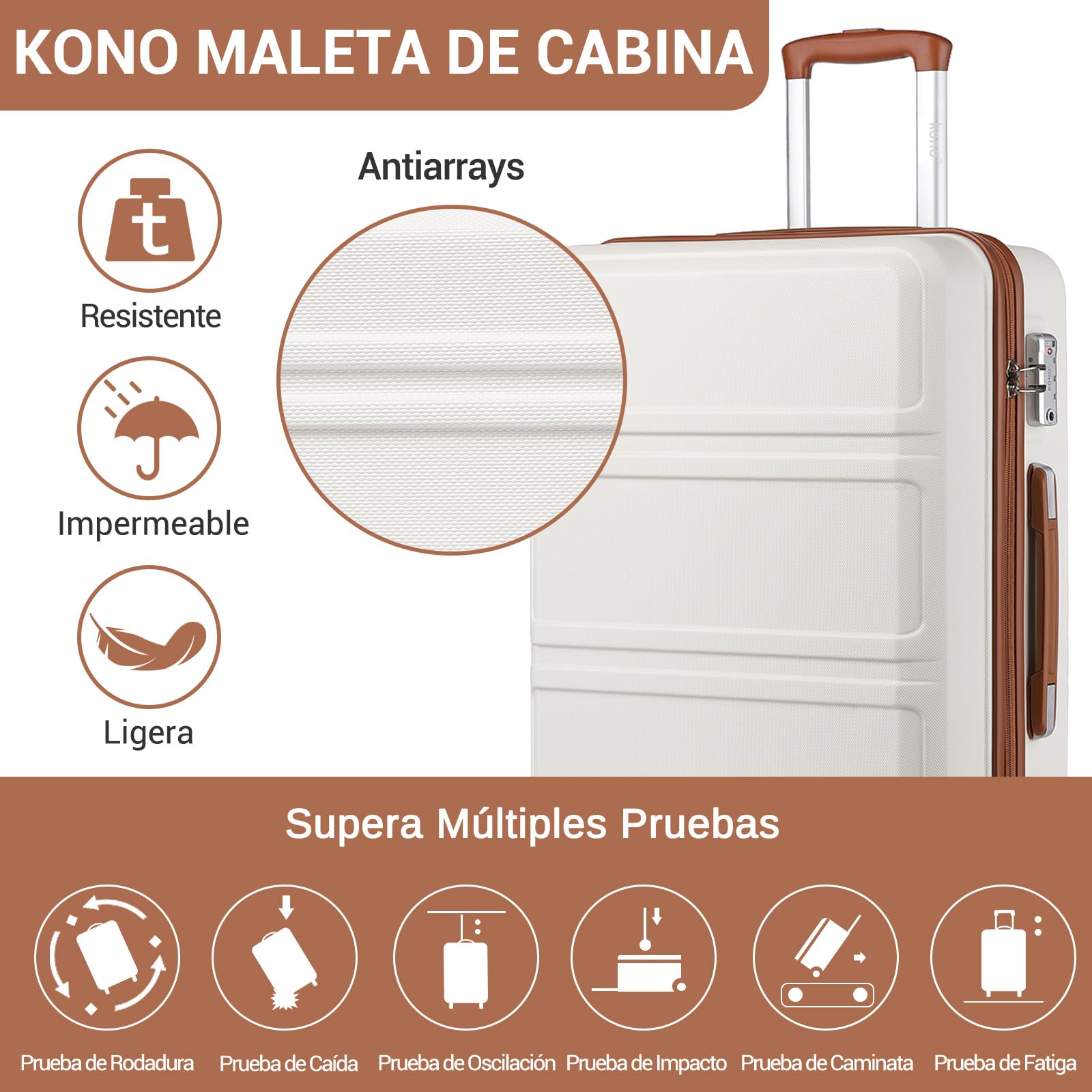 Kono Maletas de Viaje Grandes 23 Kilos 28" | Maleta Rígida ABS, Equipaje Facturado con 4 Ruedas 360° y Candado TSA | Maleta Grande para Mujer (Crema Claro)