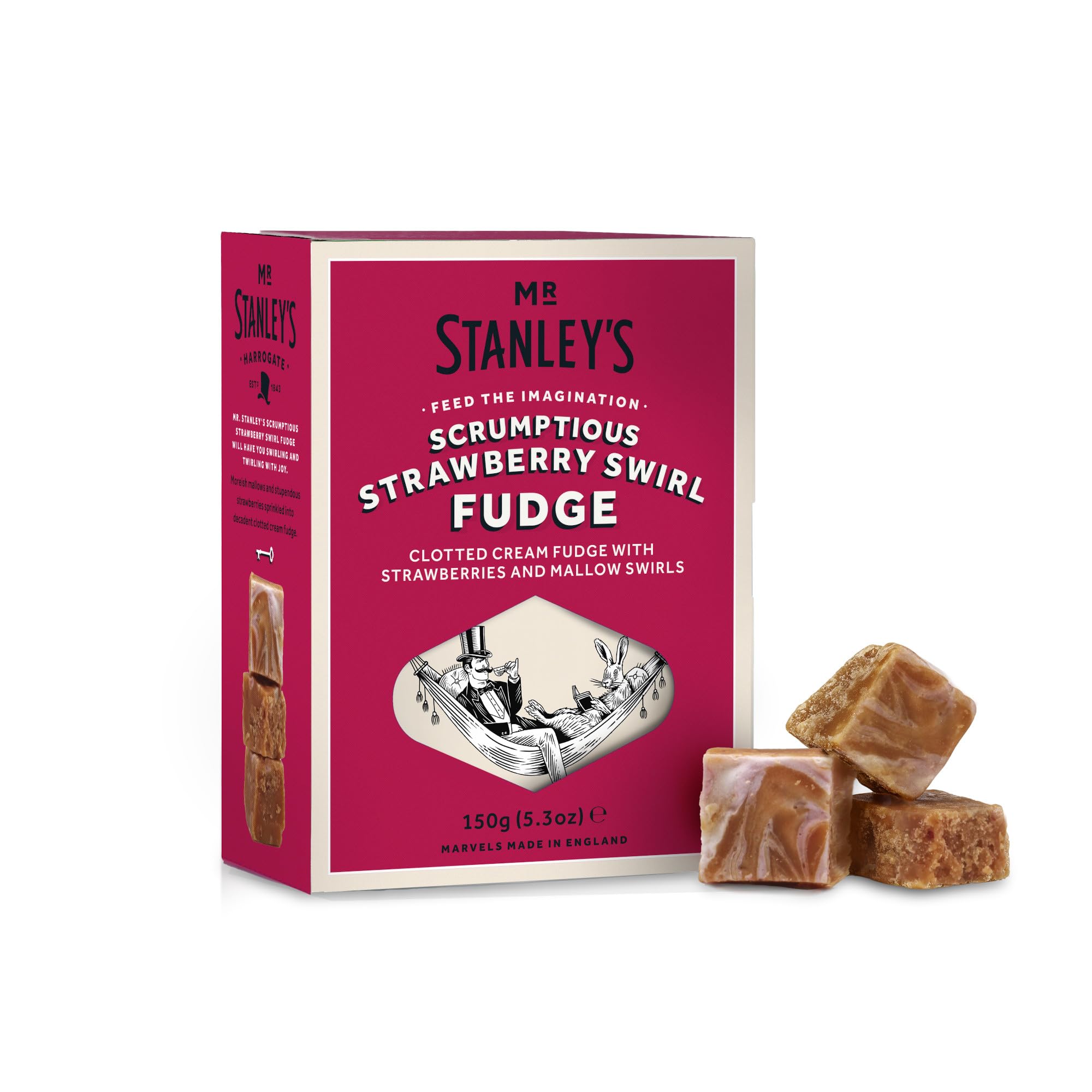Mr Stanley's Strawberry Fudge - Clotted Cream Fudge with Strawberries & Mallow Swirls, 150g - Pack of 1