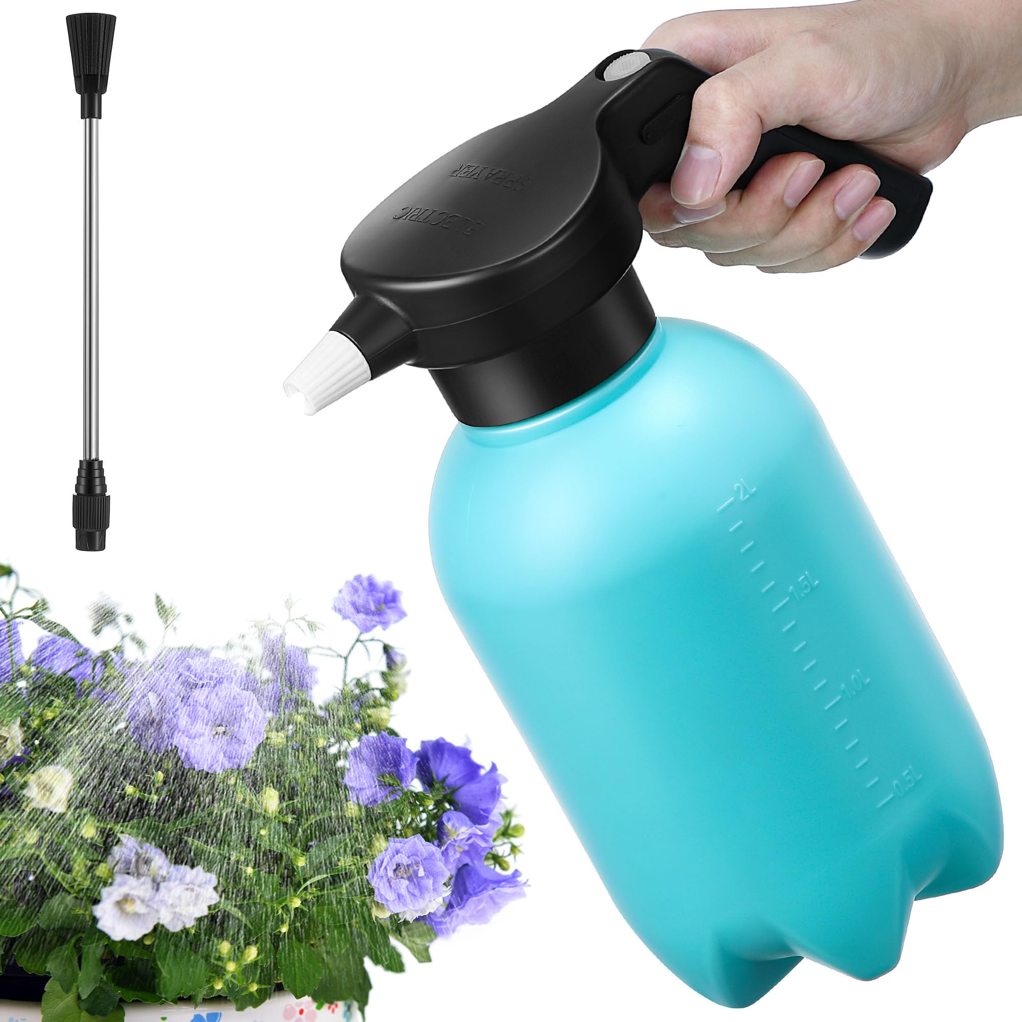 Vaporisateur électrique pour plantes d'intérieur et d'extérieur, 1,5 l, arrosoir automatique, alimenté par batterie rechargeable avec bec réglable pour le jardinage, le nettoyage (style bleu)