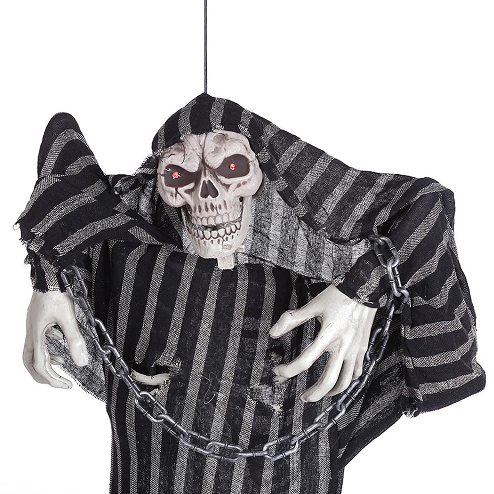 LANGWEI Decorazioni di Halloween Fantasma Spaventoso, Grande Fantasma Elettrico Luminoso Appeso con Catena di Ferro, Giocattolo Difficile Grim Reaper per Oggetti di Scena Haunted House Party