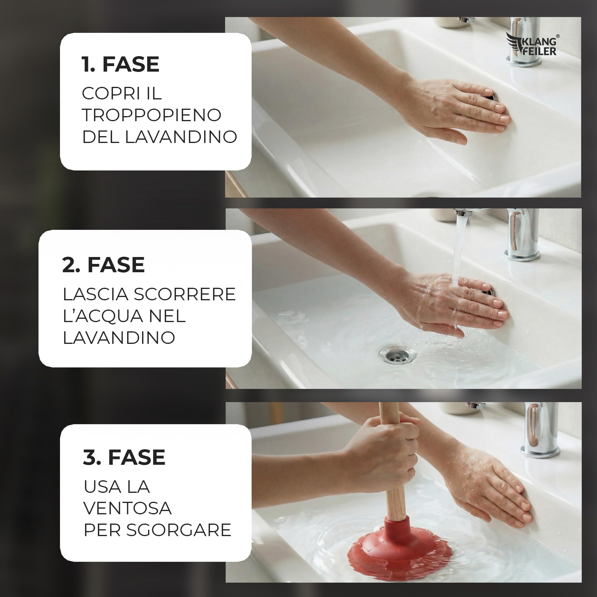 Klangfeiler® Ventosa sturalavandini - 140mm - Stura Lavandini e Scarichi - per wc, bagno, doccia, cucina - sturalavandino