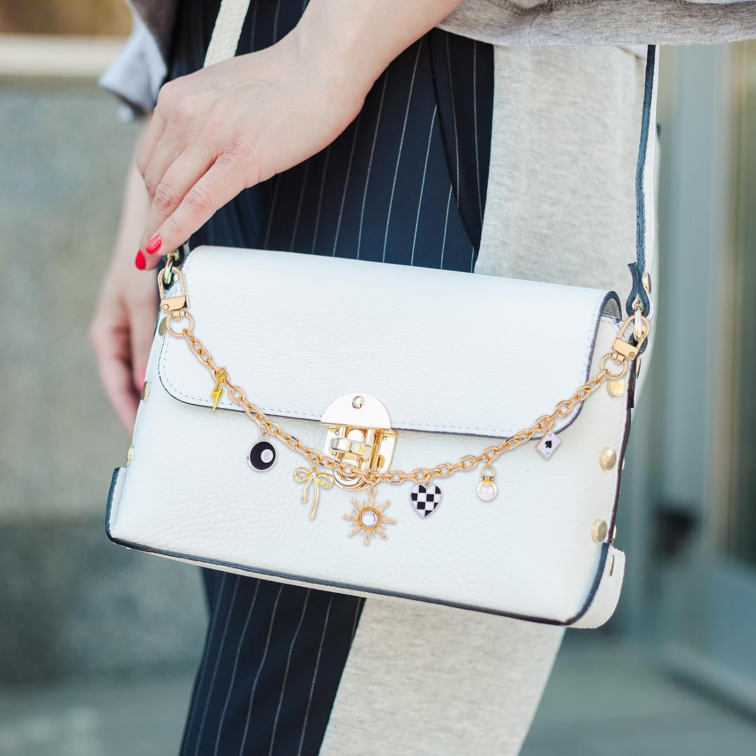 LuneClat Gothic Chain Bag Charms for Handbags Purse - Vintage Y2K Gold Sun Pendant Decorative, Extension Chains Strap for Tote Shoulder Bags, Crossbody Handlebag Accessories for Women