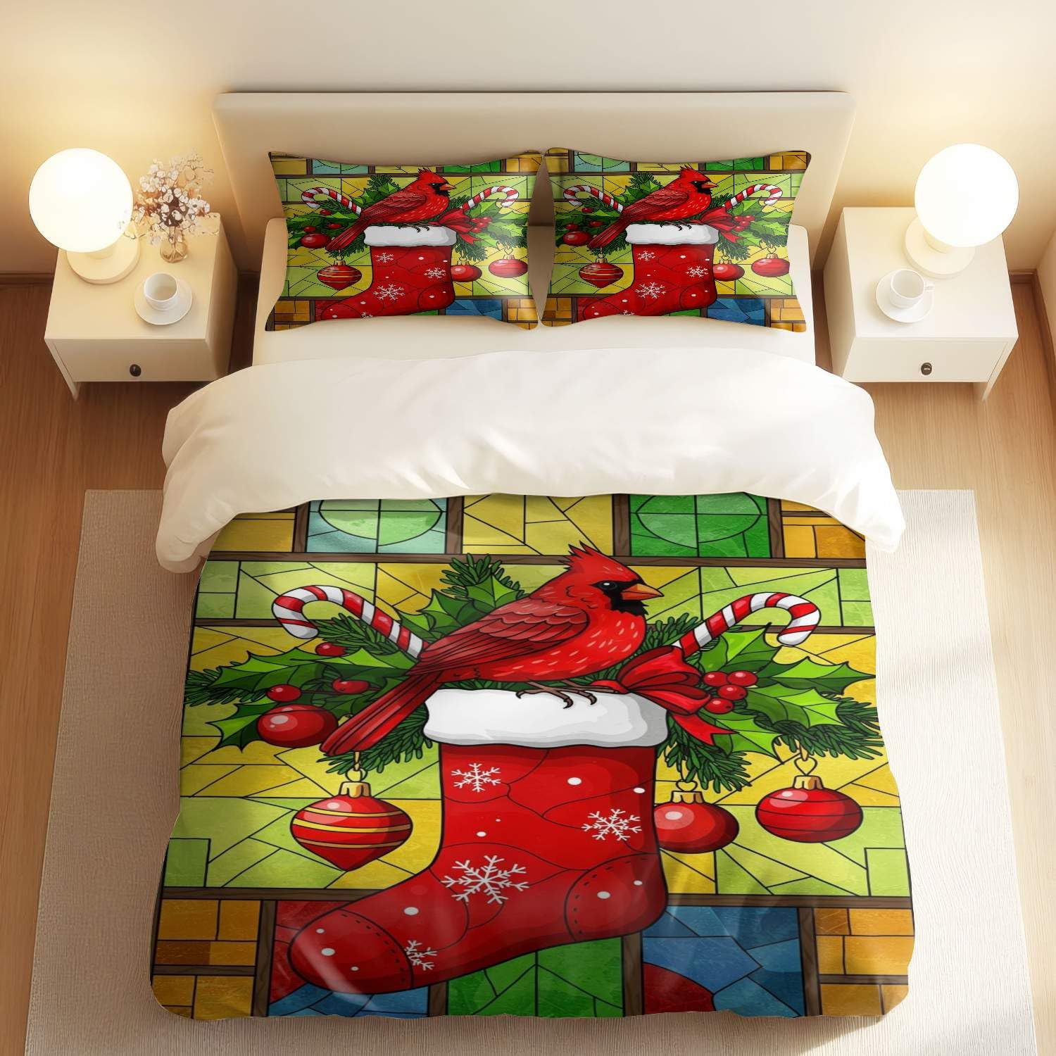Housse de couette effet vitrail au graphisme rouge et blanc haut de gamme