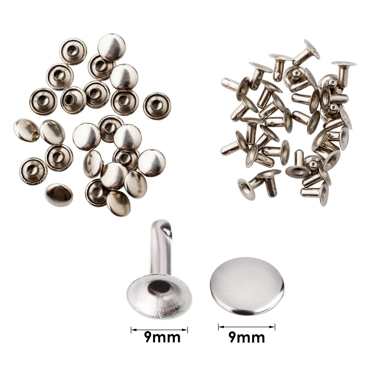 100 Rivetti Tubolari In Ottone Per Pelle E Fai Da Te – 9mm Argento – WedDecor - 3