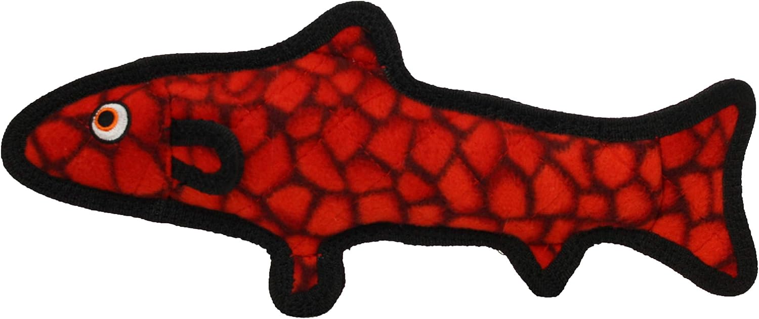 TUFFY - World's Tuffest Soft Dog Toy - Ocean- Squeakers - Multiple Layers. Made Durable, Strong & Tough. Interactive Play (Tug, Toss & Fetch). Machine Washable & Floats. (Trout Red, Large 2 Pack)